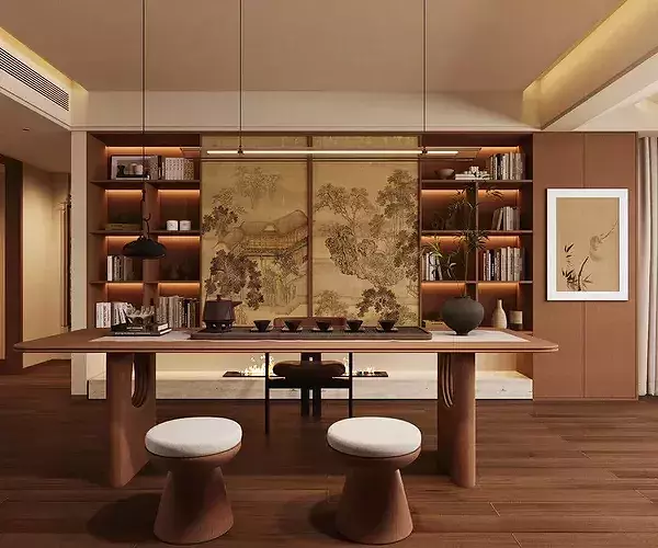 Chinese style living and dining room  3D model 4