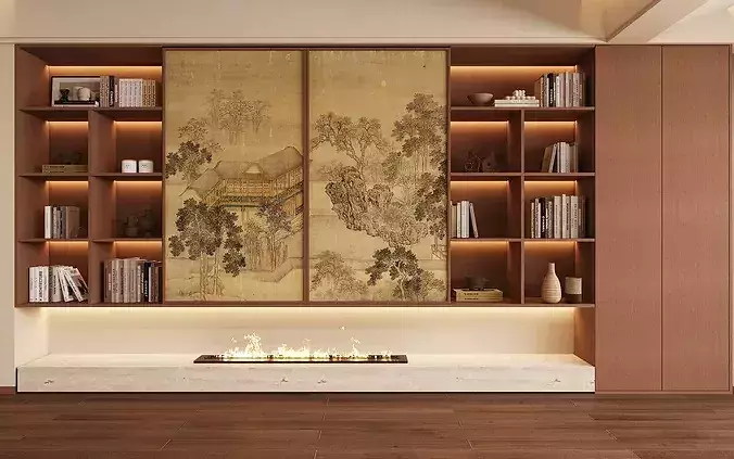 Chinese style living and dining room  3D model 5