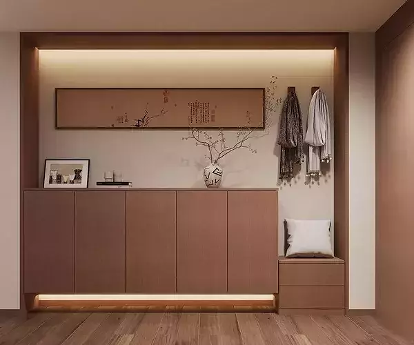 Chinese style living and dining room  3D model 6