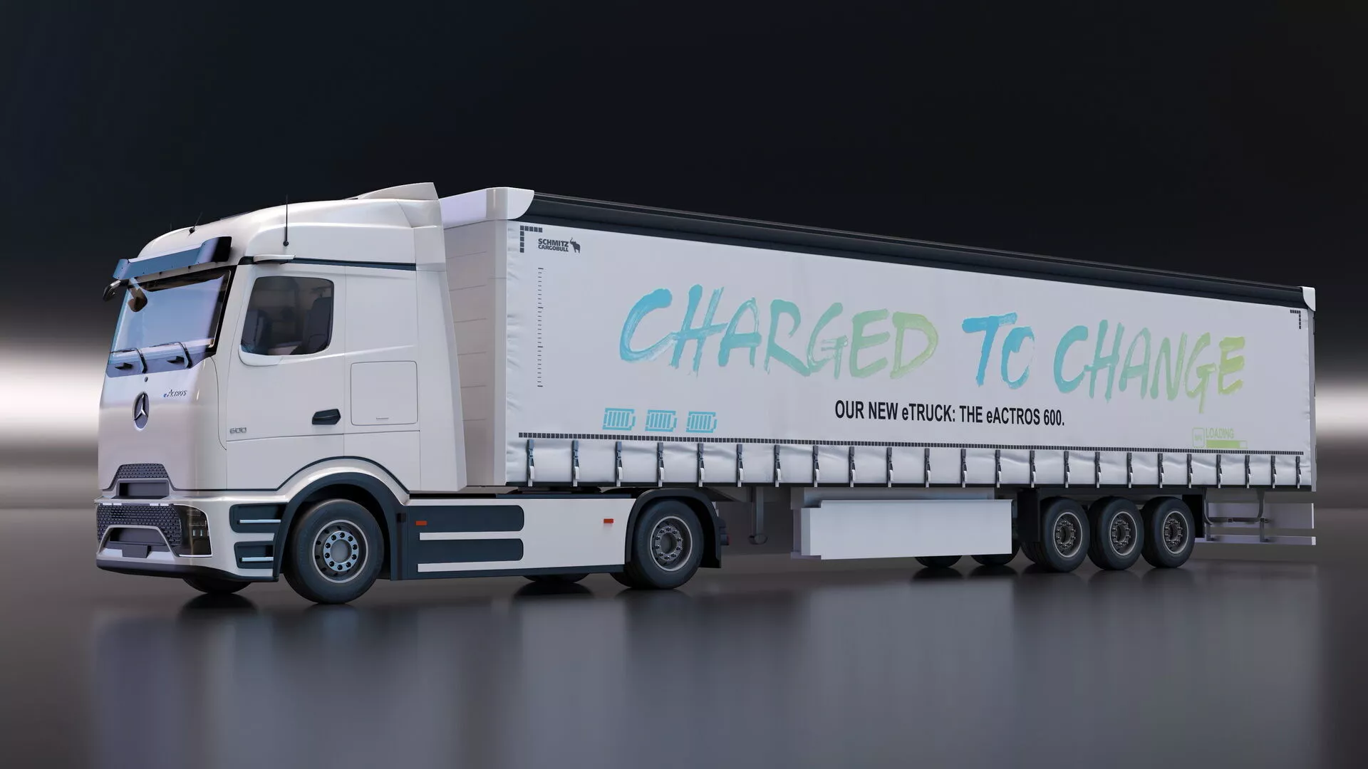 Mercedes eActros 600 Long Haul With Trailer Rigged Cinema 4D 3D model