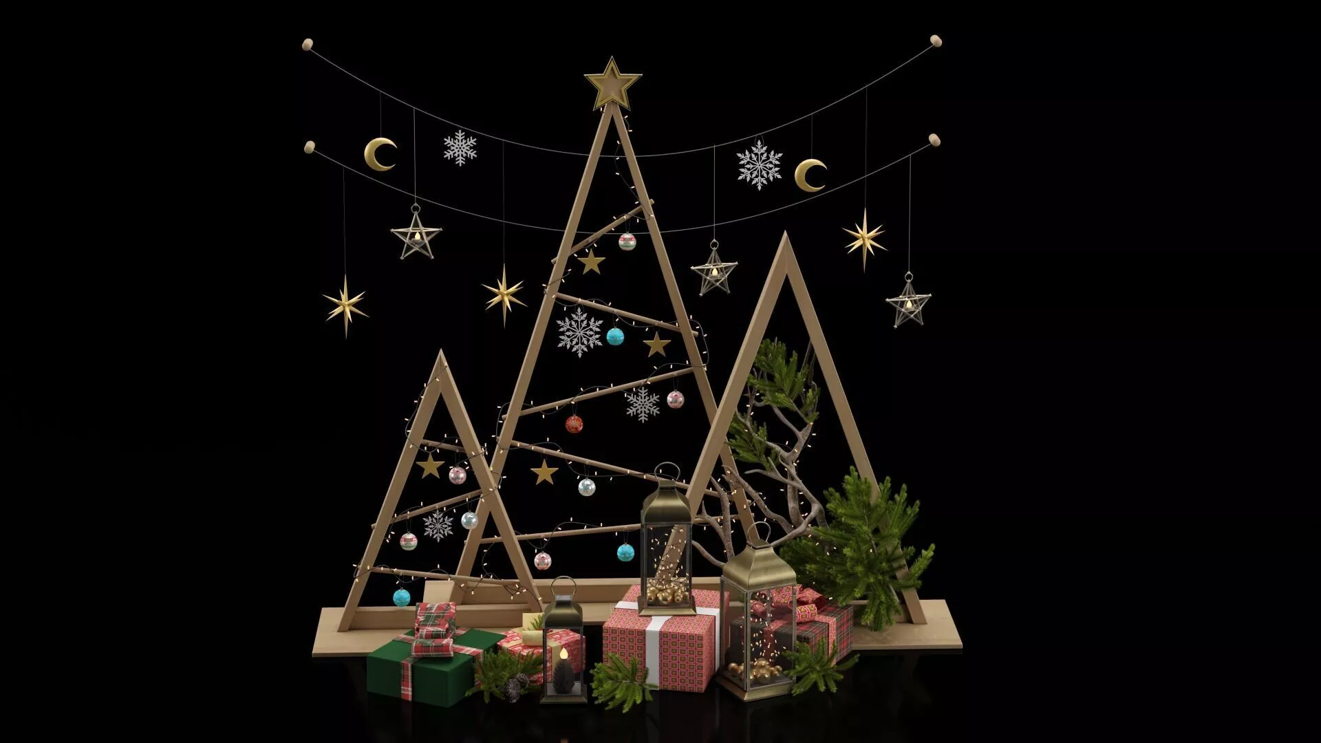 New Year Decorative Set 3D model