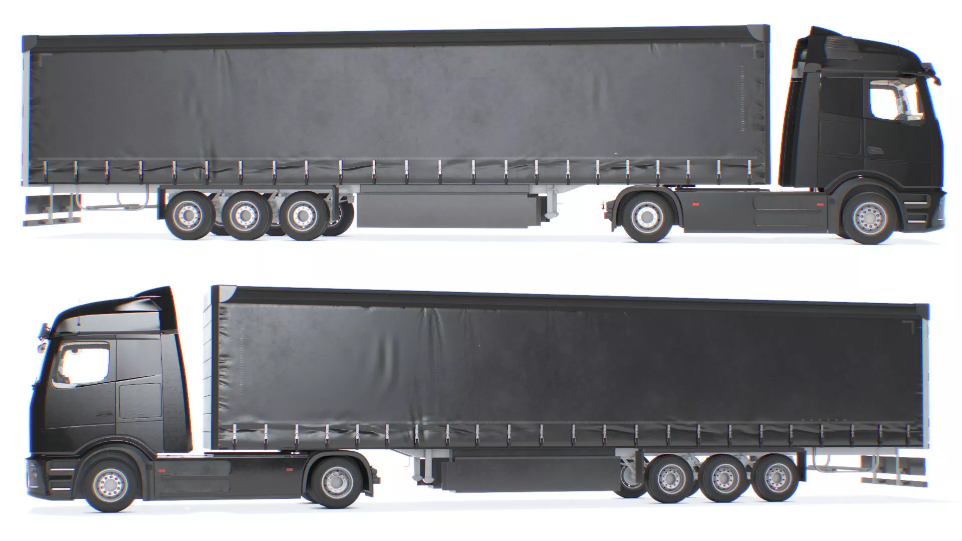Mercedes 600 Long Haul Semi With Trailer Black Rigged for Maya 3D model