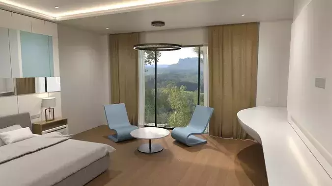 Modern Hotel Room with Bathroom 3D model 4
