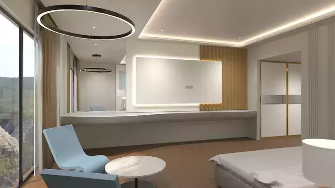 Modern Hotel Room with Bathroom 3D model 5
