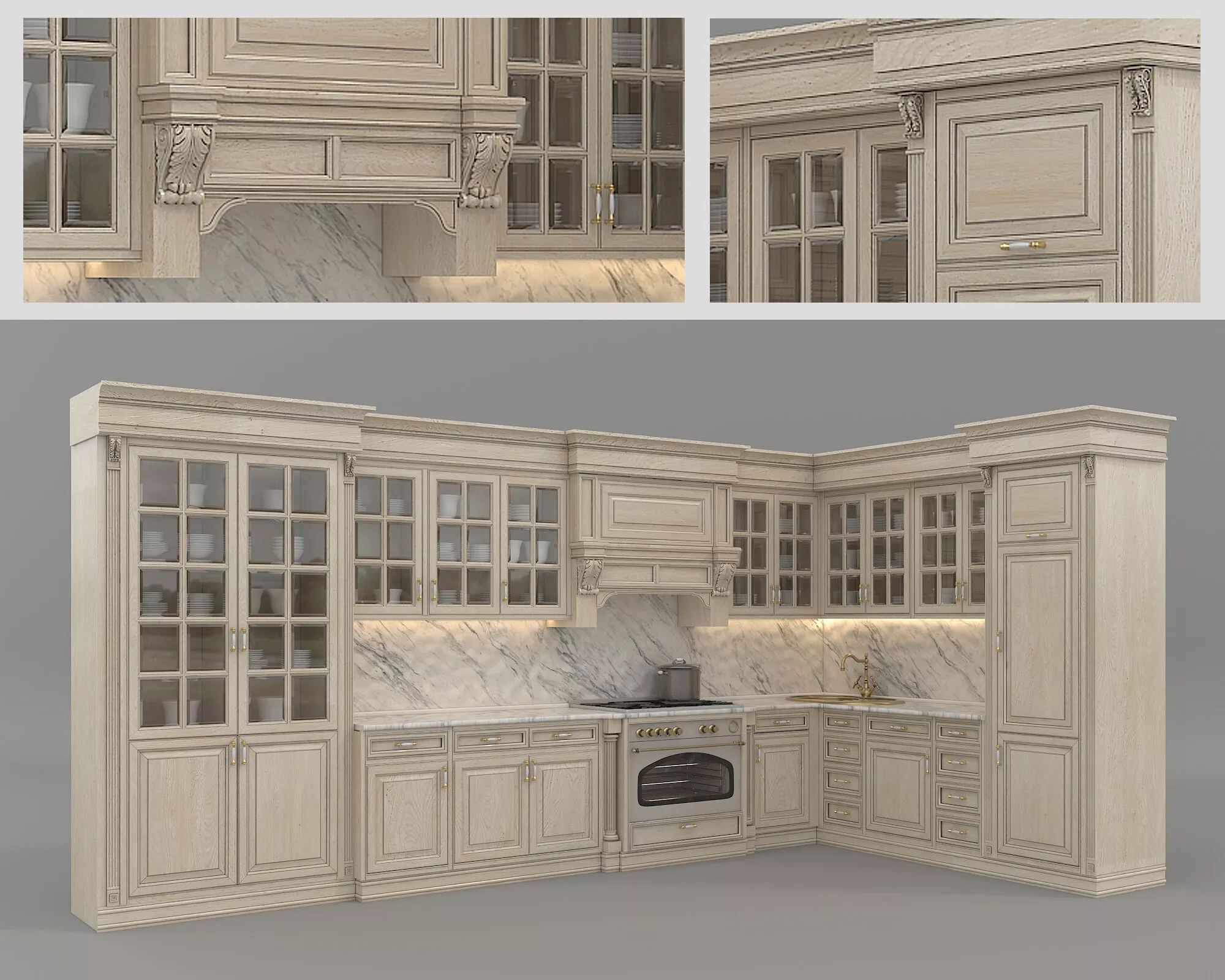 Ornate Victorian Style Kitchen Cabinet 4 3D model