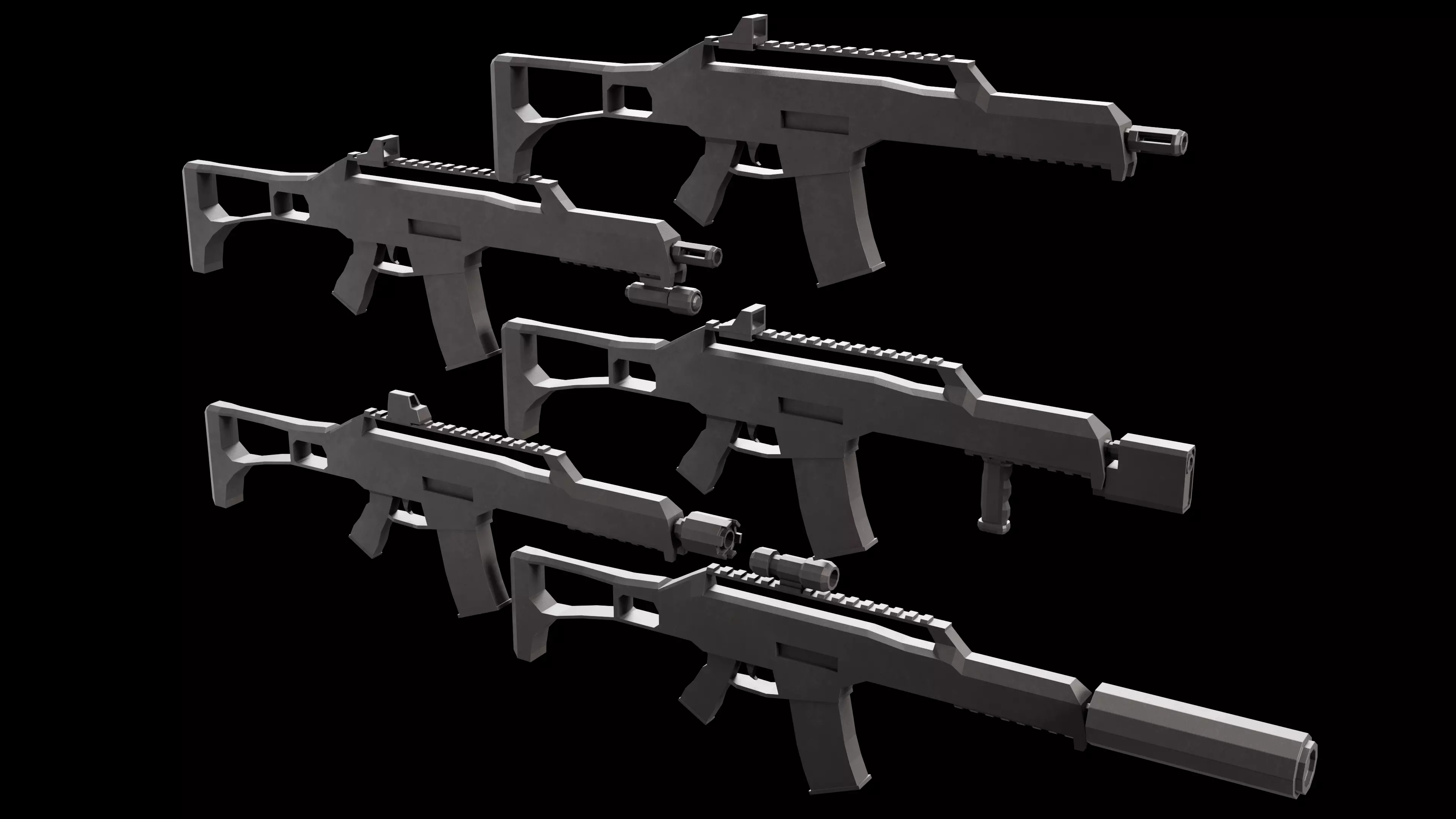 Stylized HK g36- 5 Variations Game Ready Low-poly 3D model