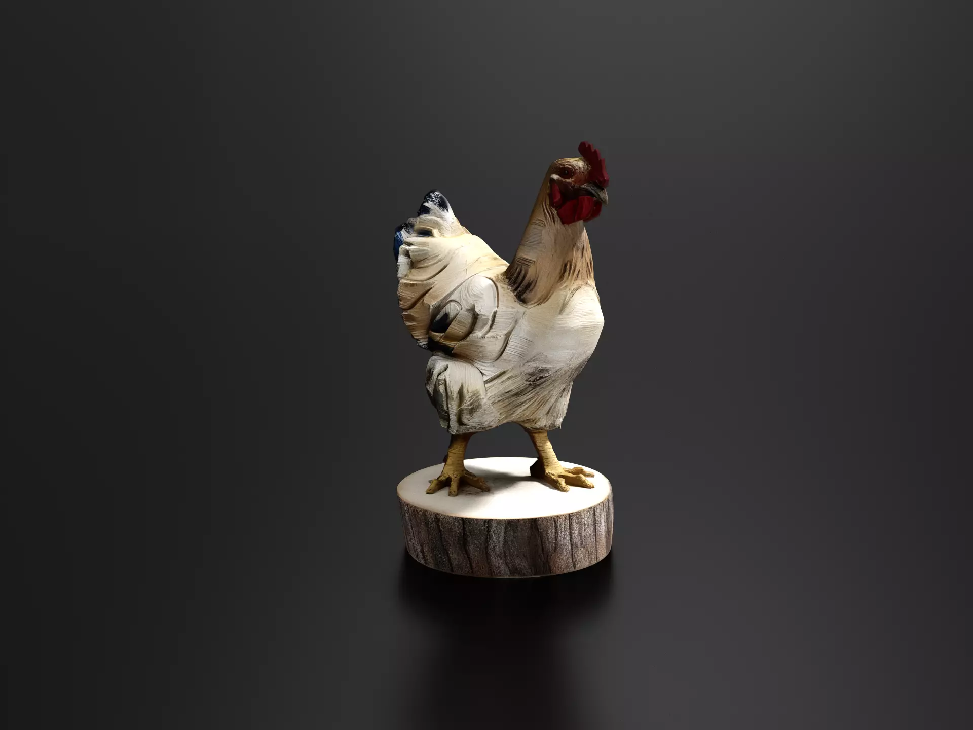 Handmade wooden chicken statue 3D print model