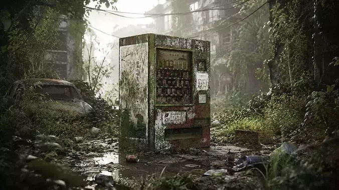 Abandoned Japanese Vending Machine - Weathered Low Poly 3D Model