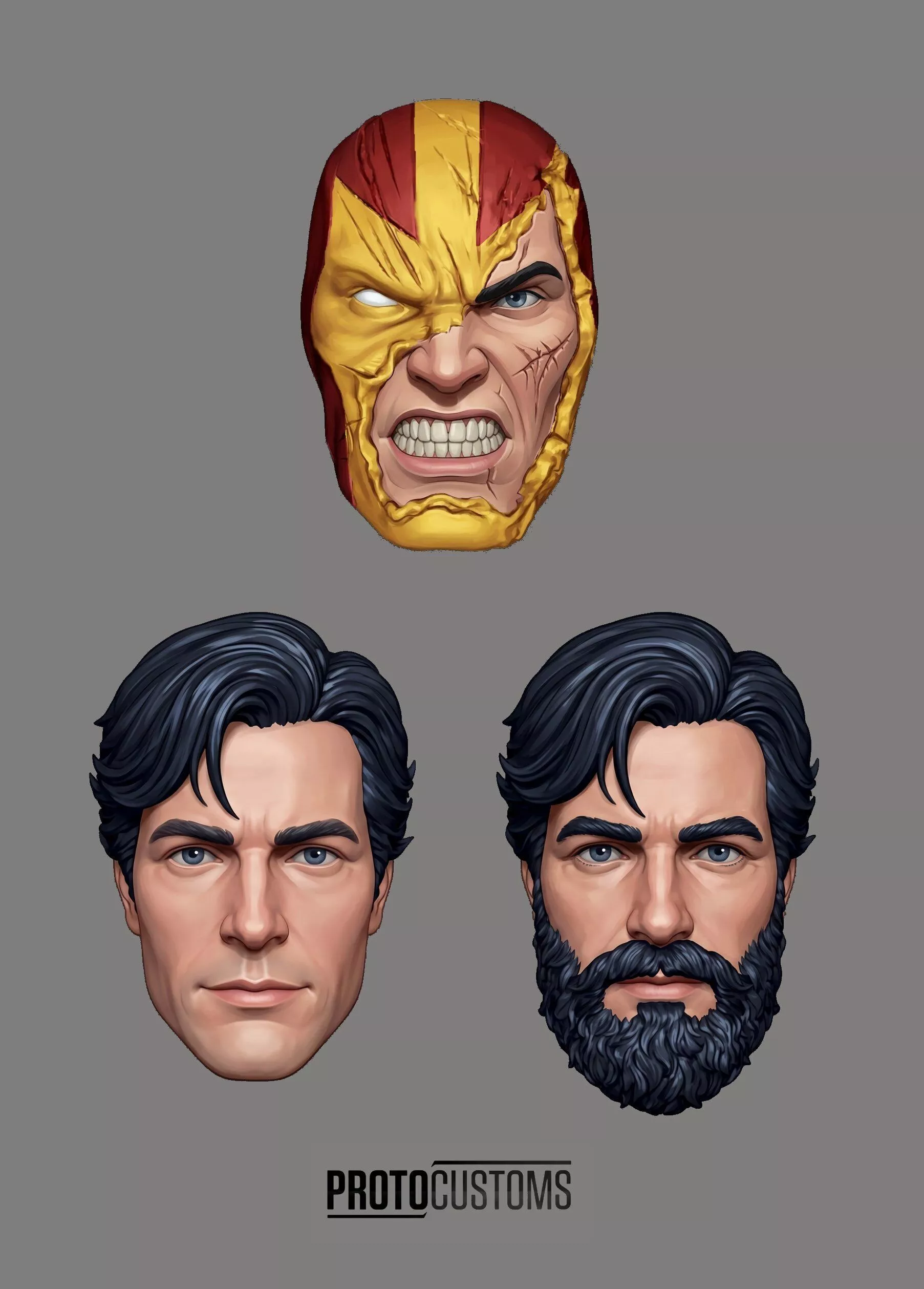 DC NEW GODS MR MIRACLE SCOTT FREE HEADSCULPT 3-PACK EXPRESSIONS 3D print model