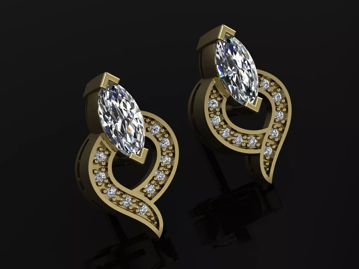 Diamonds Earrings Luxury Jewelry Gold 3D print model