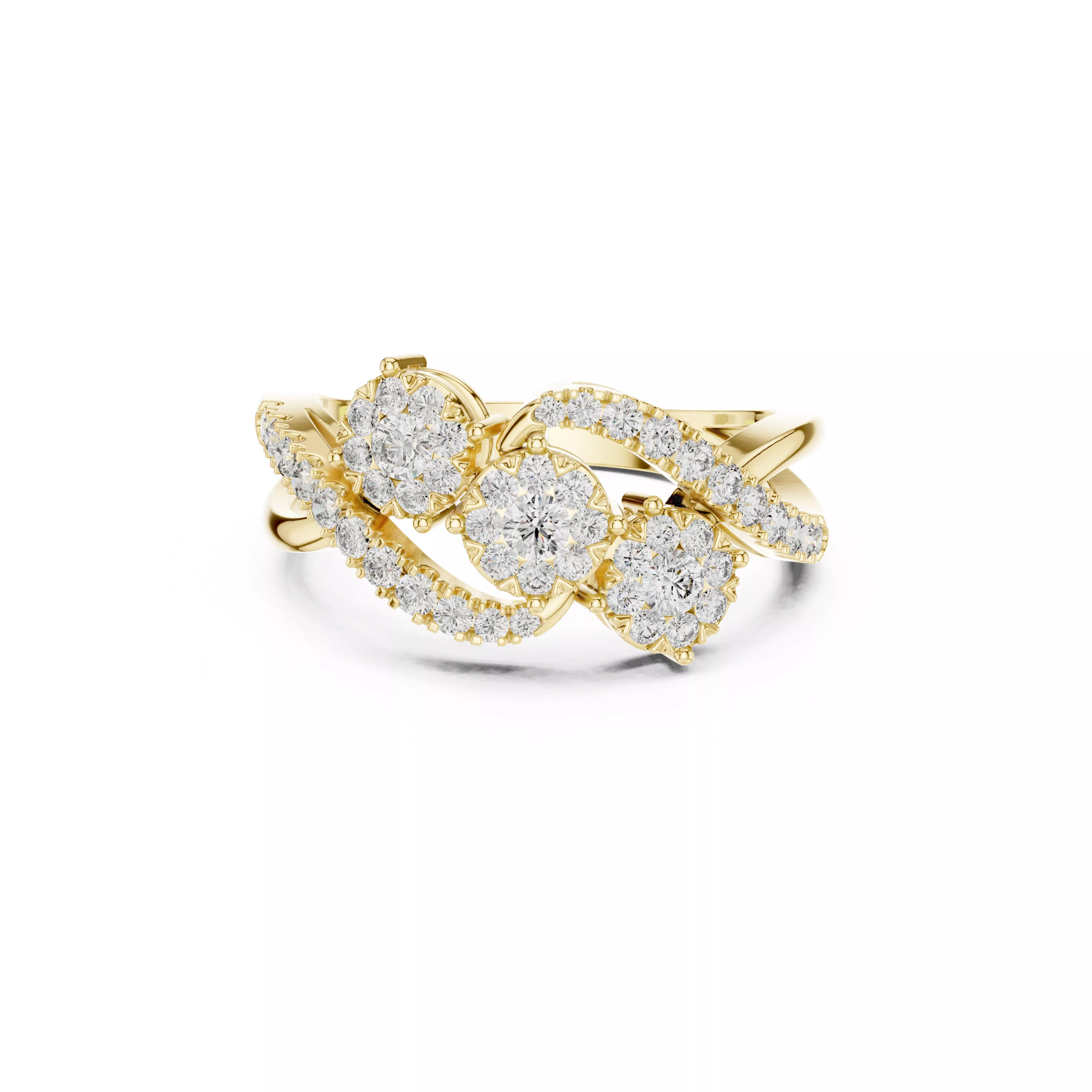 Triple Floral Diamond Infinity Ring CAD 3D print model