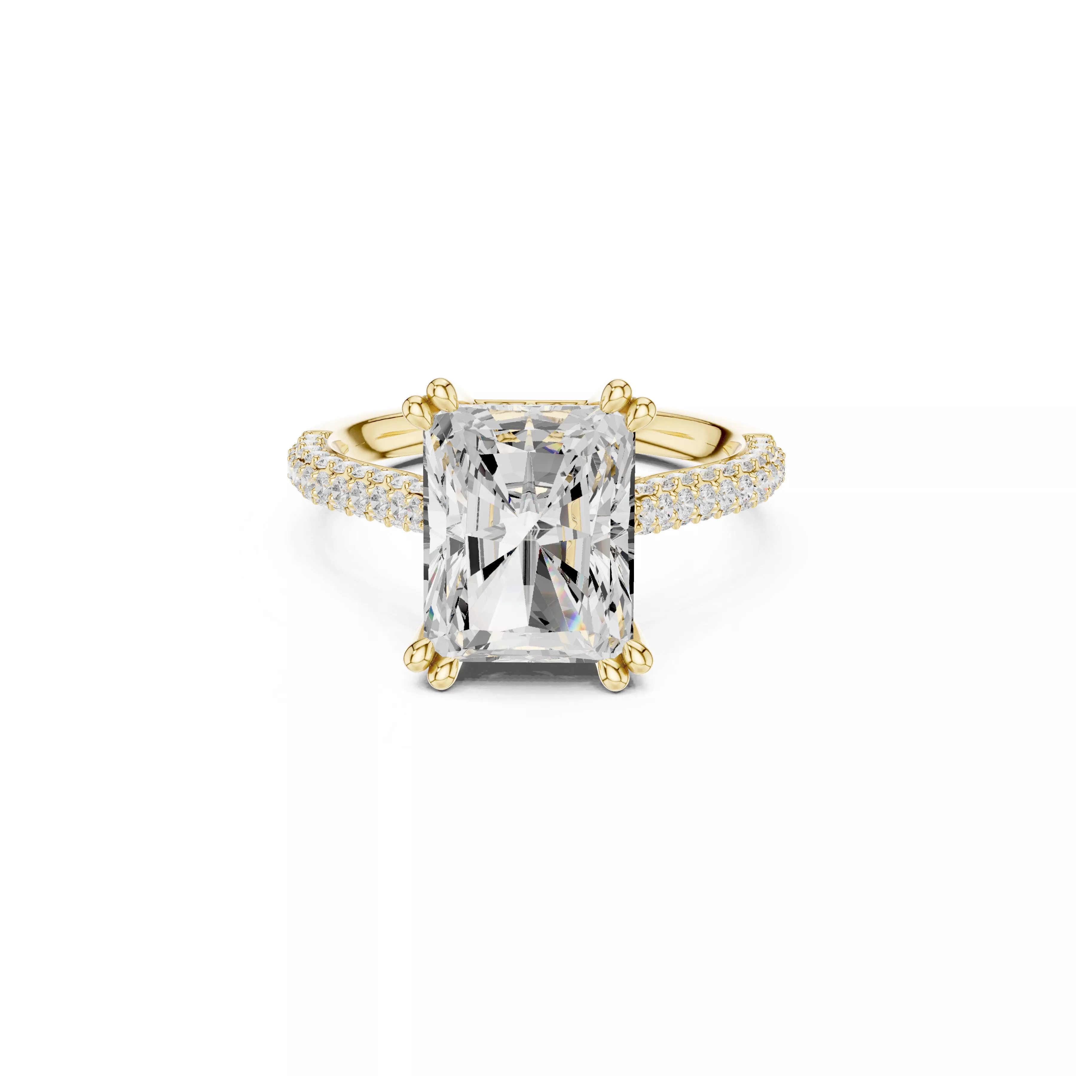 Radiant Cut Solitaire Pave Engagement Ring CAD 3D print model