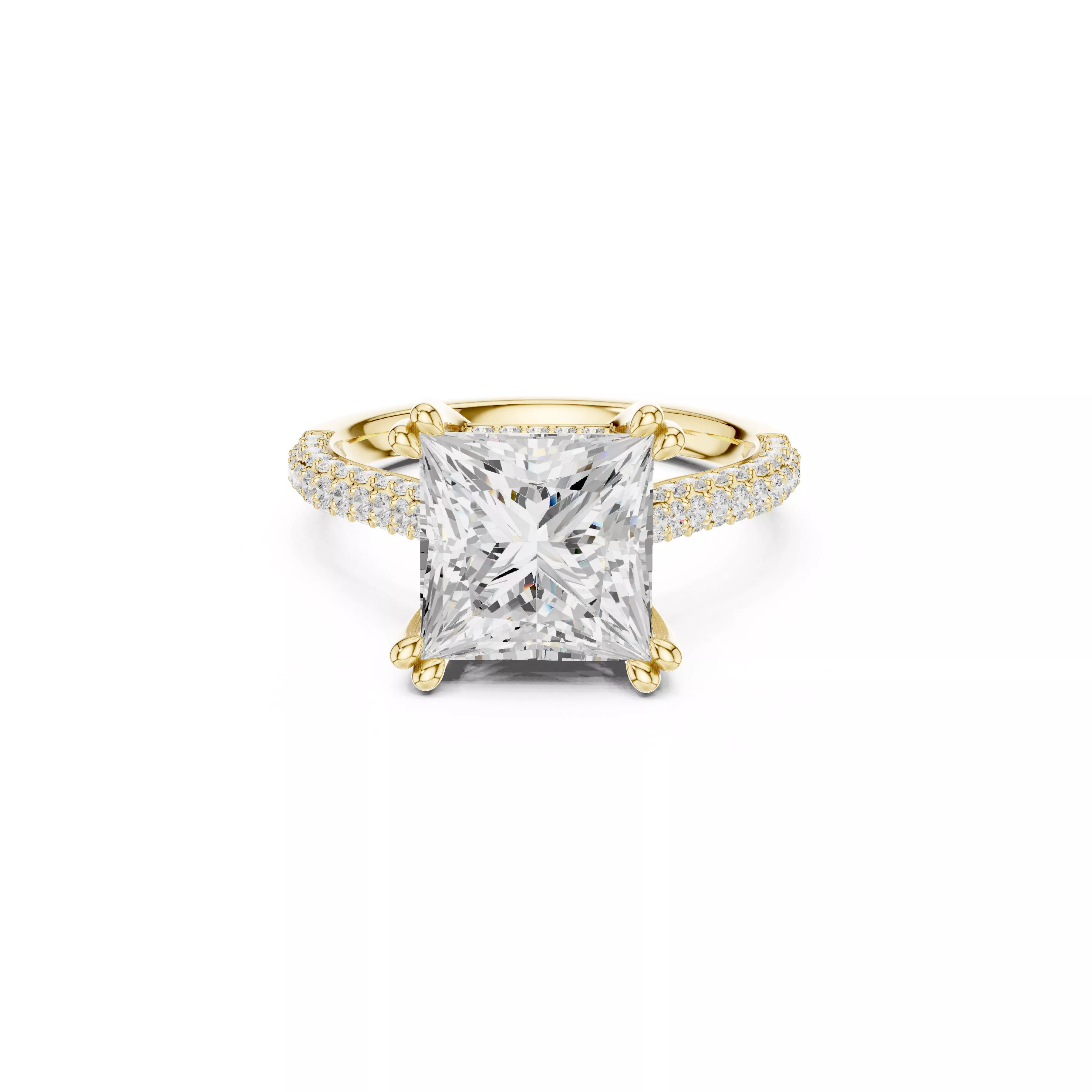 Princess Cut Double Pave Solitaire Engagement Ring CAD 3D print model