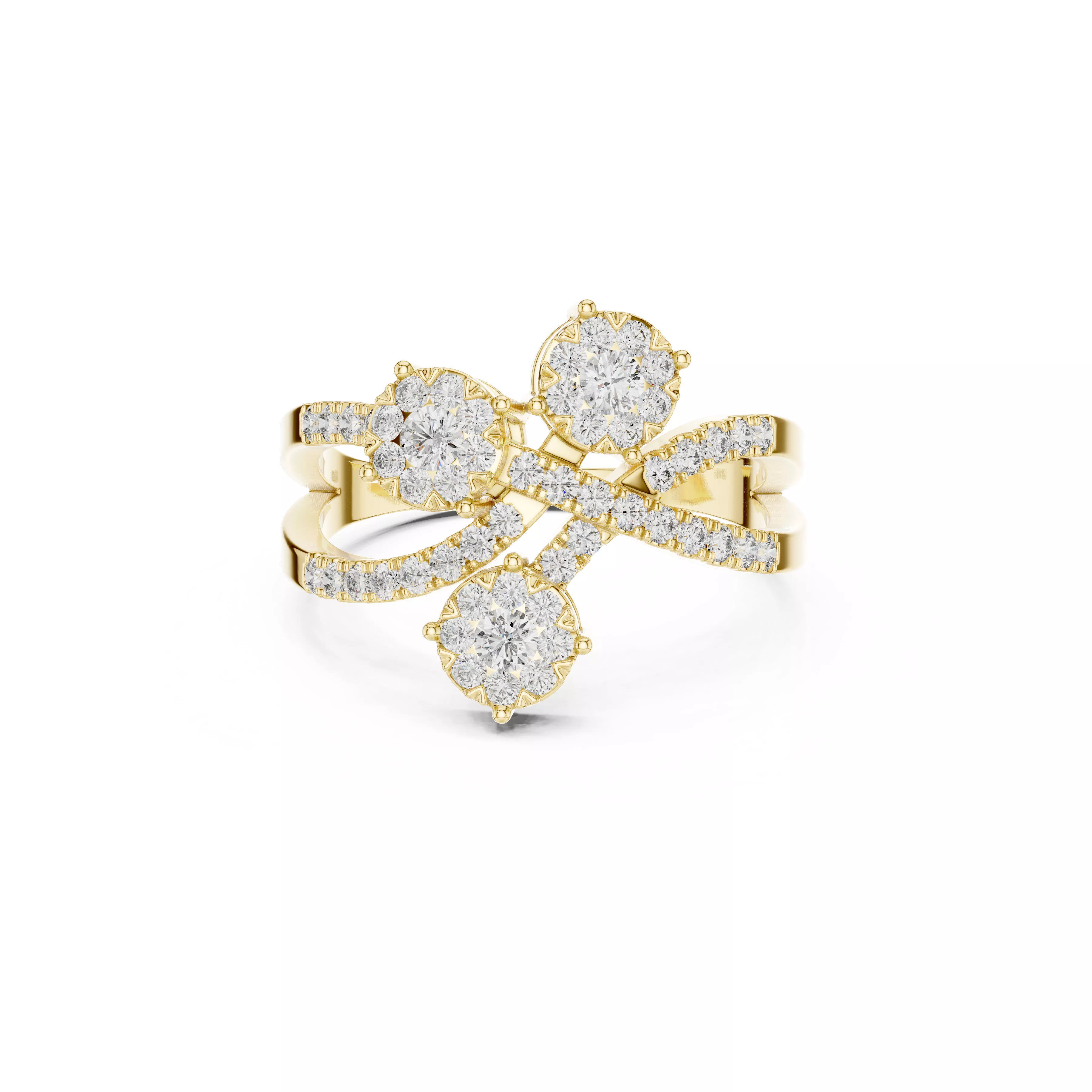 Floral Cluster Criss Cross Diamond Ring CAD 3D print model