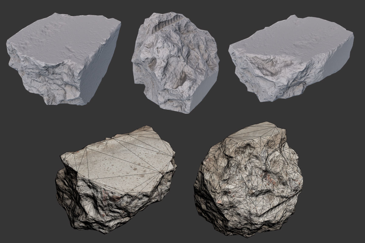 Small Concrete Debris Pack Low-poly 3D model_4