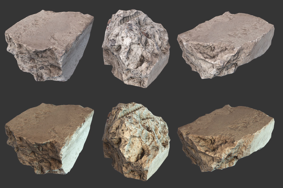 Small Concrete Debris Pack Low-poly 3D model_3