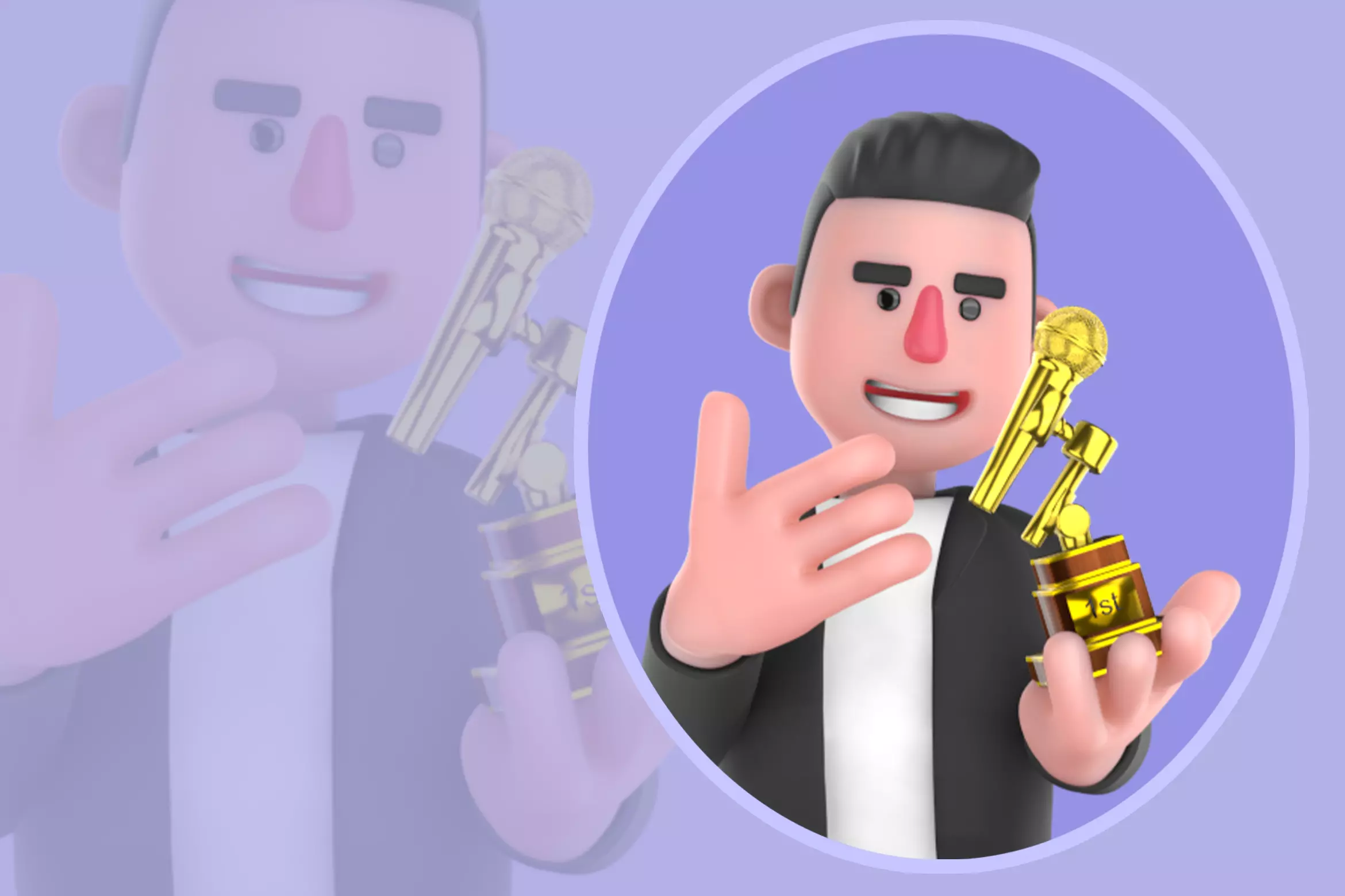 Stylized 3D Musician Character - Award Winner Holding Trophy 3D model