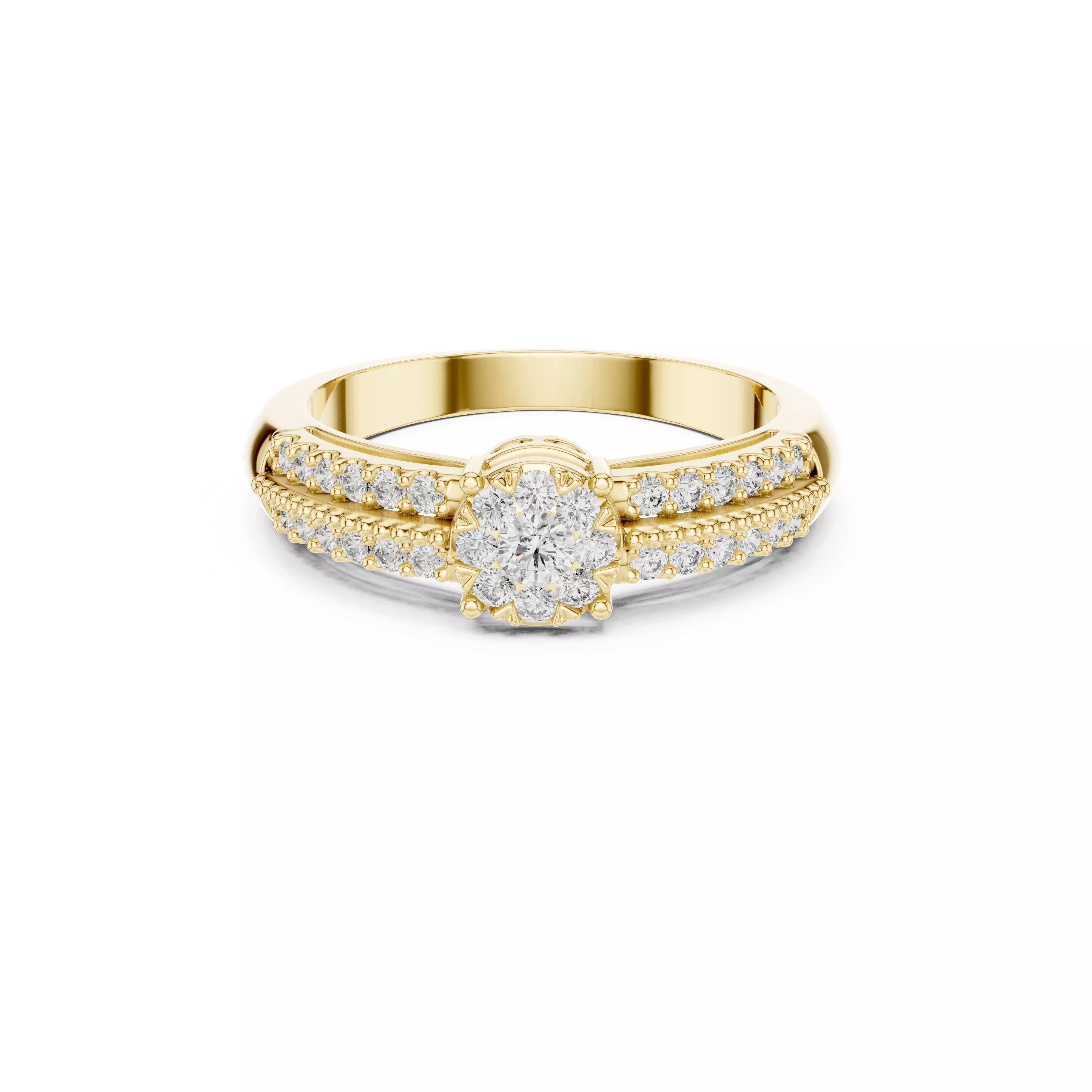 Floral Cluster Diamond Split Shank Ring CAD 3D print model