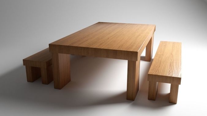 Wooden table with benches Free 3D model