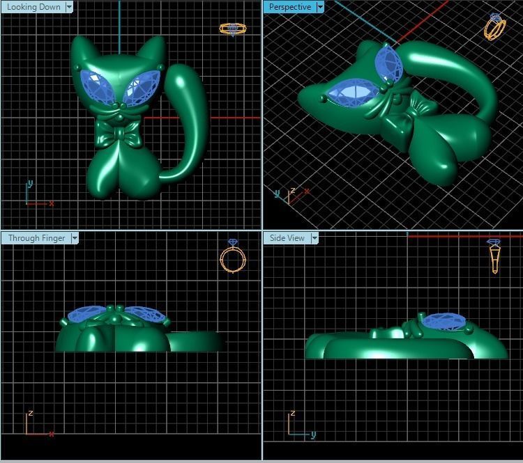 Pendant gold cat with diamonds 3D print model_2