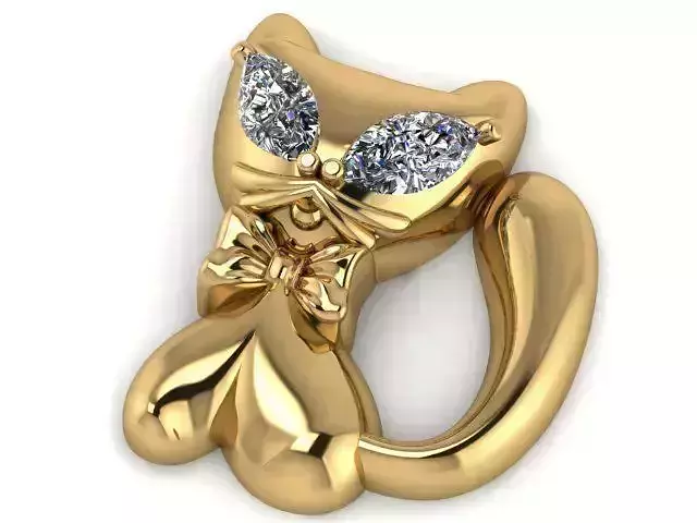 Pendant gold cat with diamonds