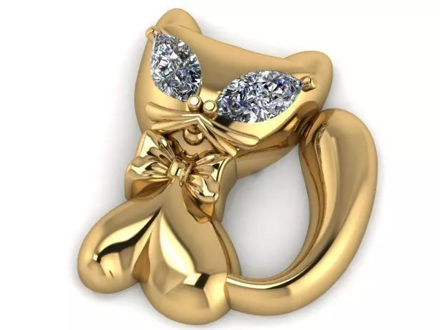 Pendant gold cat with diamonds 3D print model_0