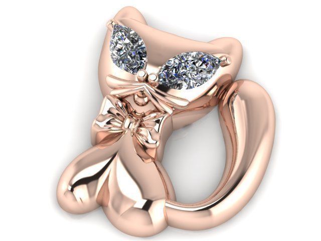 Pendant gold cat with diamonds 3D print model_1