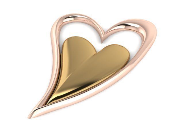 Pendant two hearts in gold and silver 3D print model_1