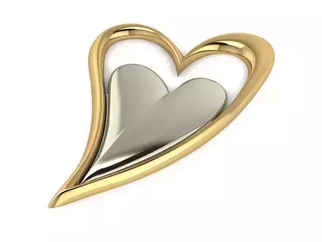 Pendant two hearts in gold and silver