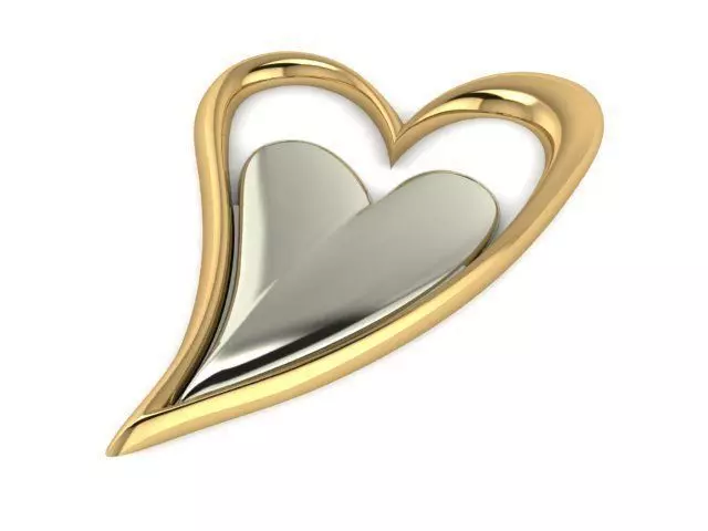 Pendant two hearts in gold and silver 3D print model_0