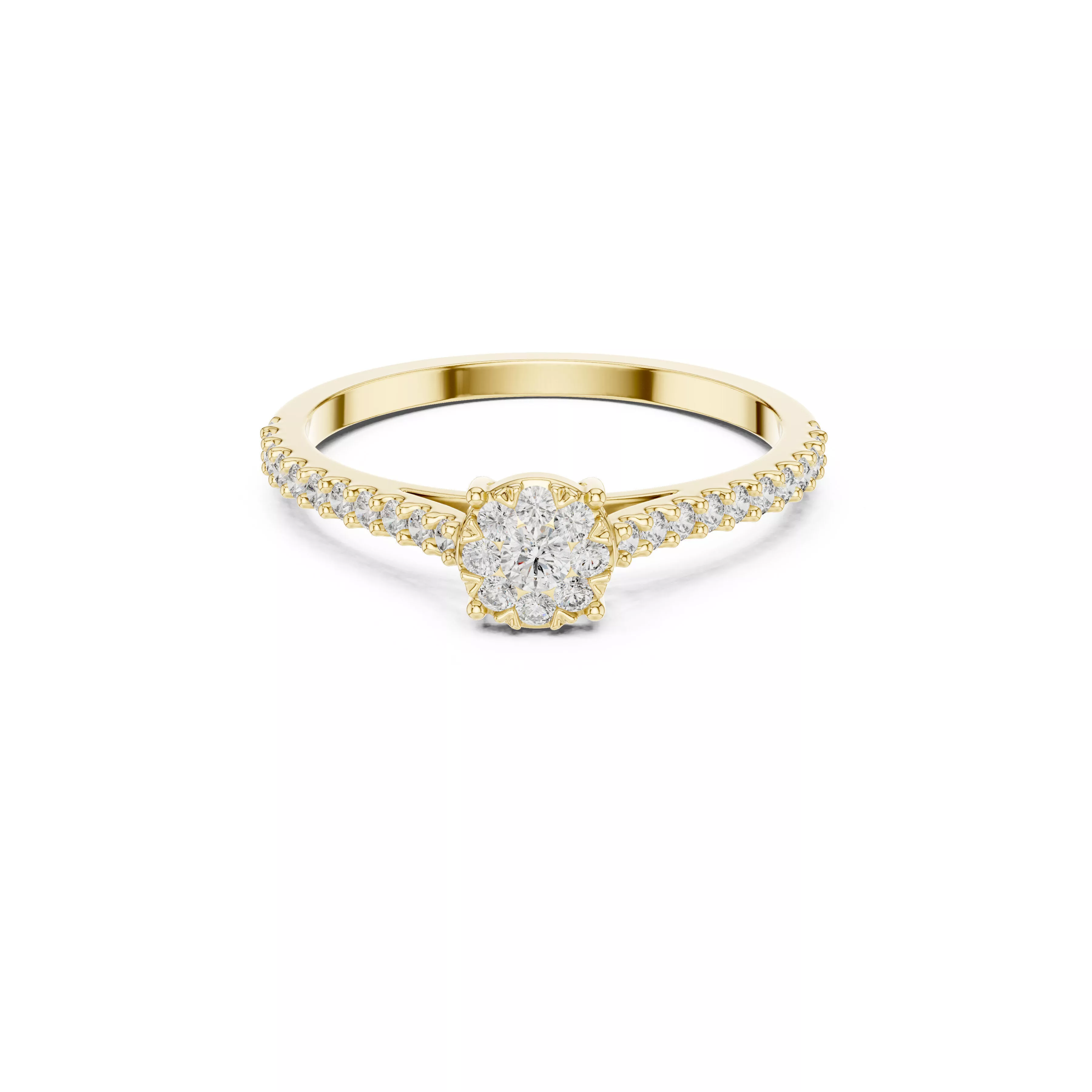 Floral Cluster Pave Diamond Ring CAD 3D print model
