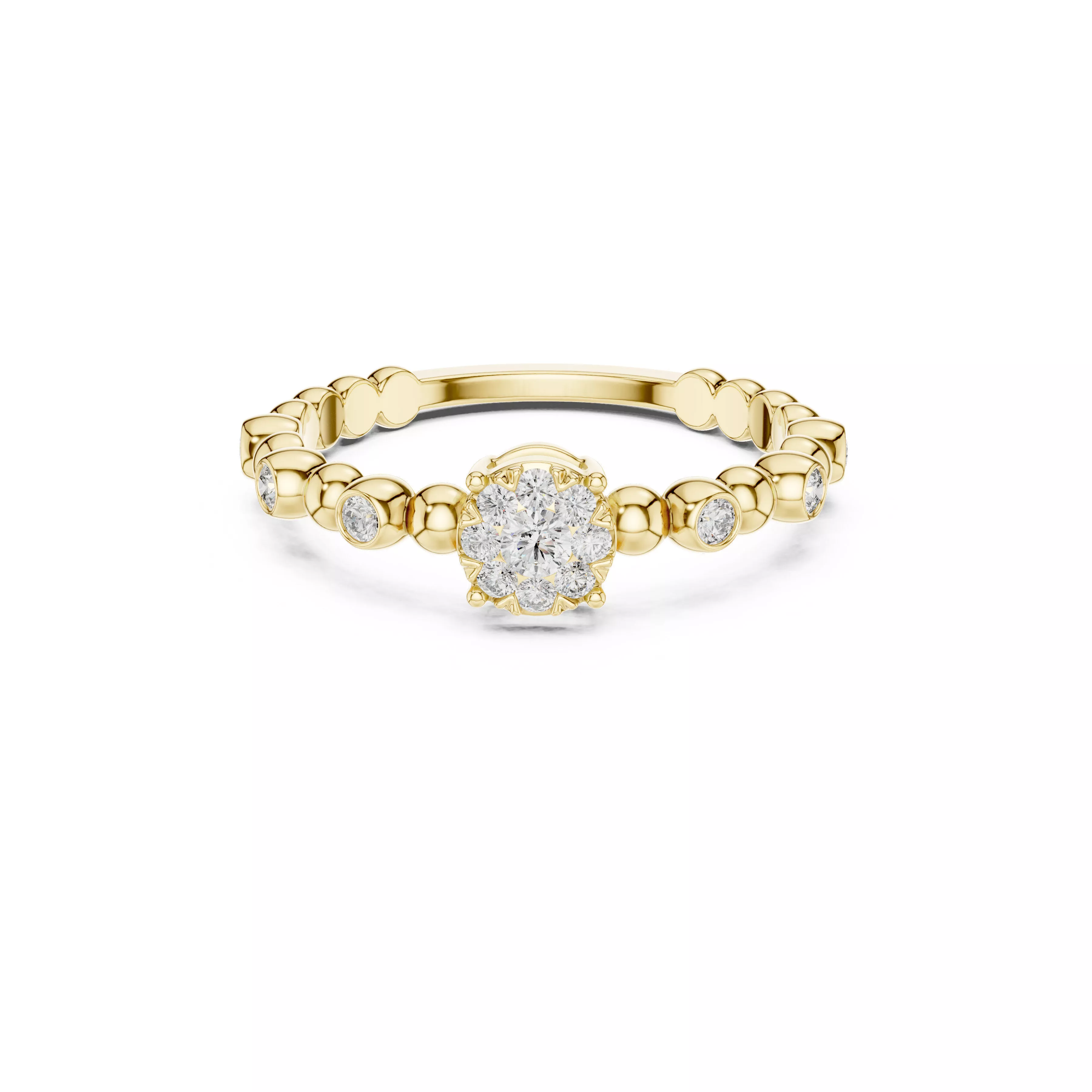 Floral Cluster Bezel Accent Diamond Ring CAD 3D print model