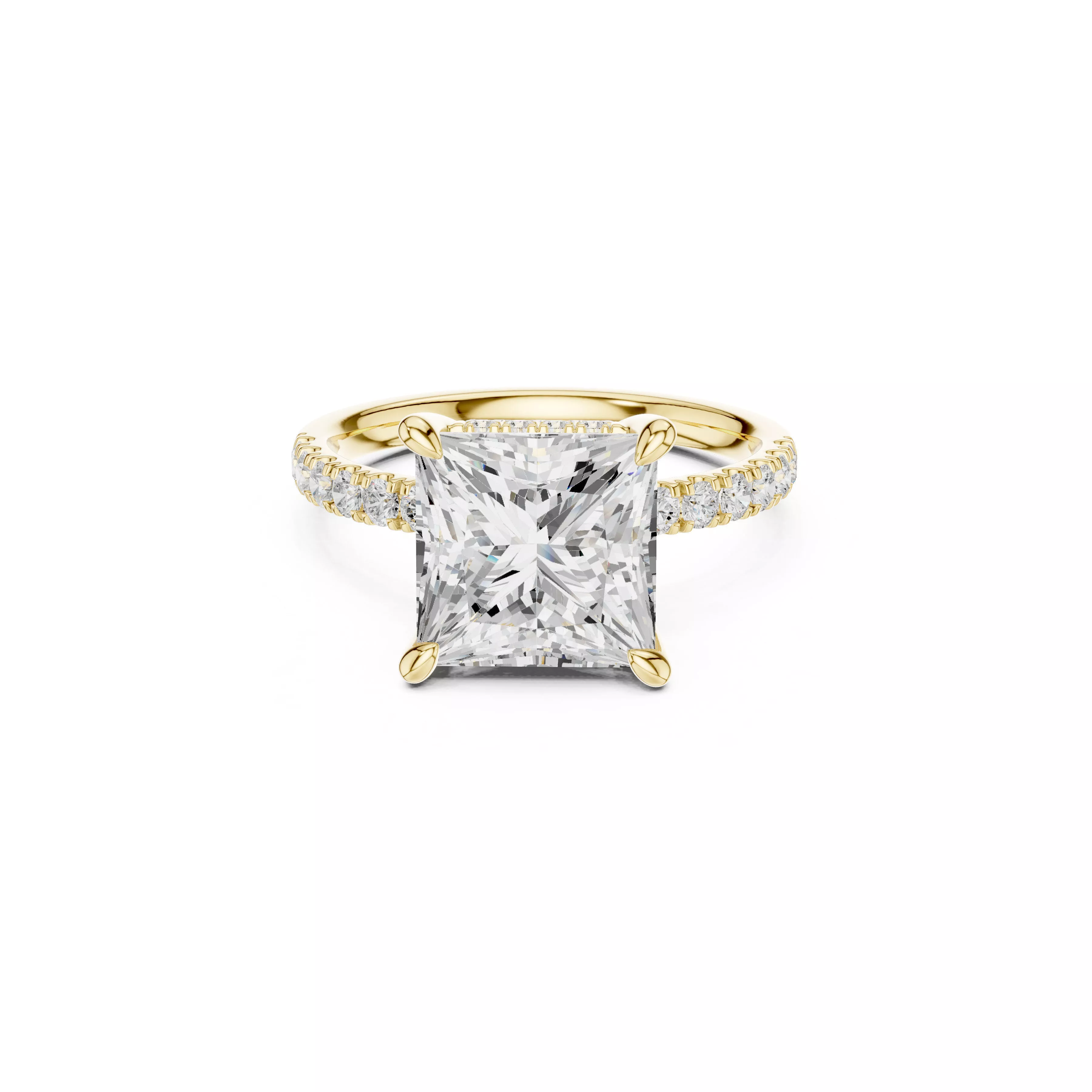 Princess Cut Solitaire Pave Engagement Ring CAD 3D print model