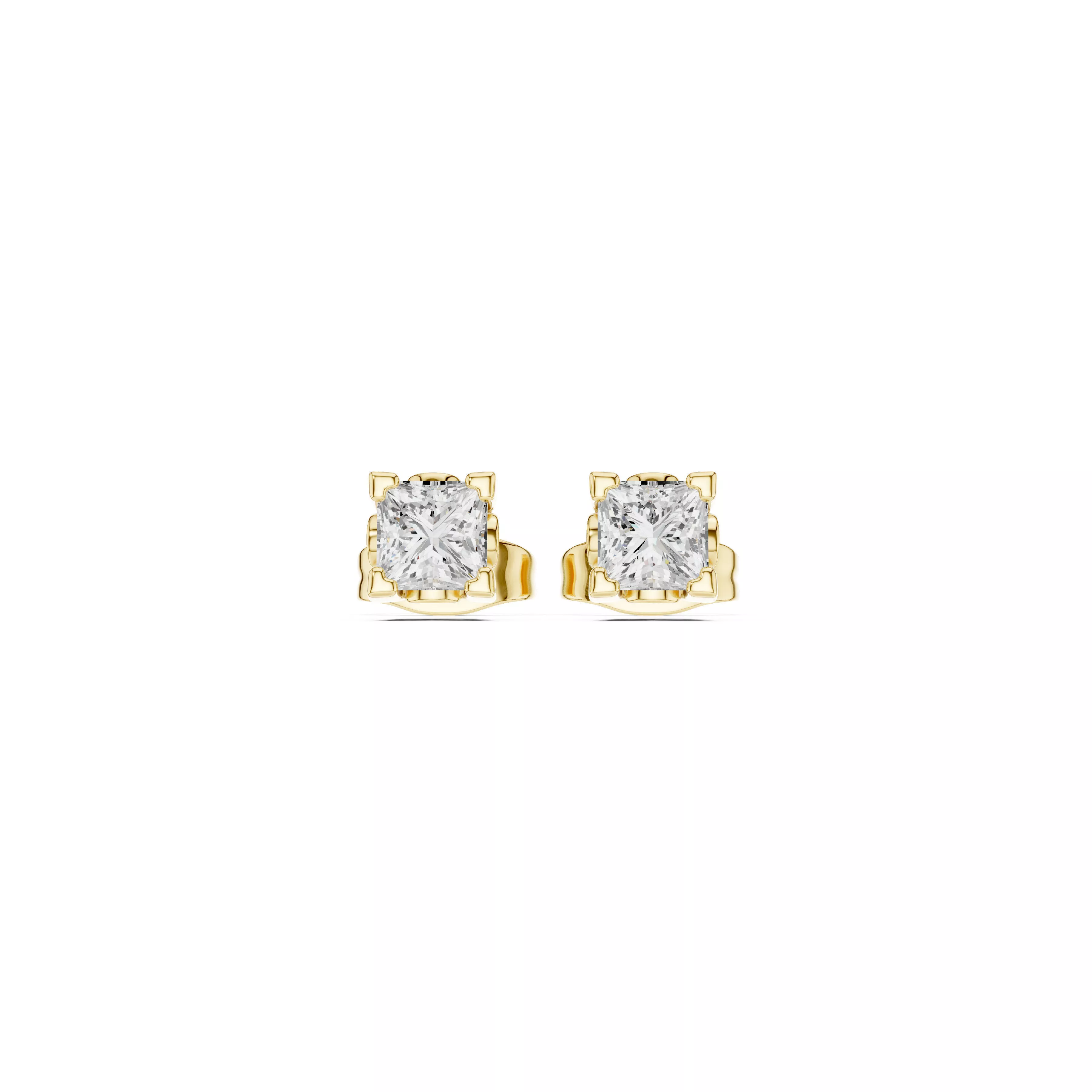 Jewelry Princess Cut Solitaire Stud Earrings CAD 3D print model