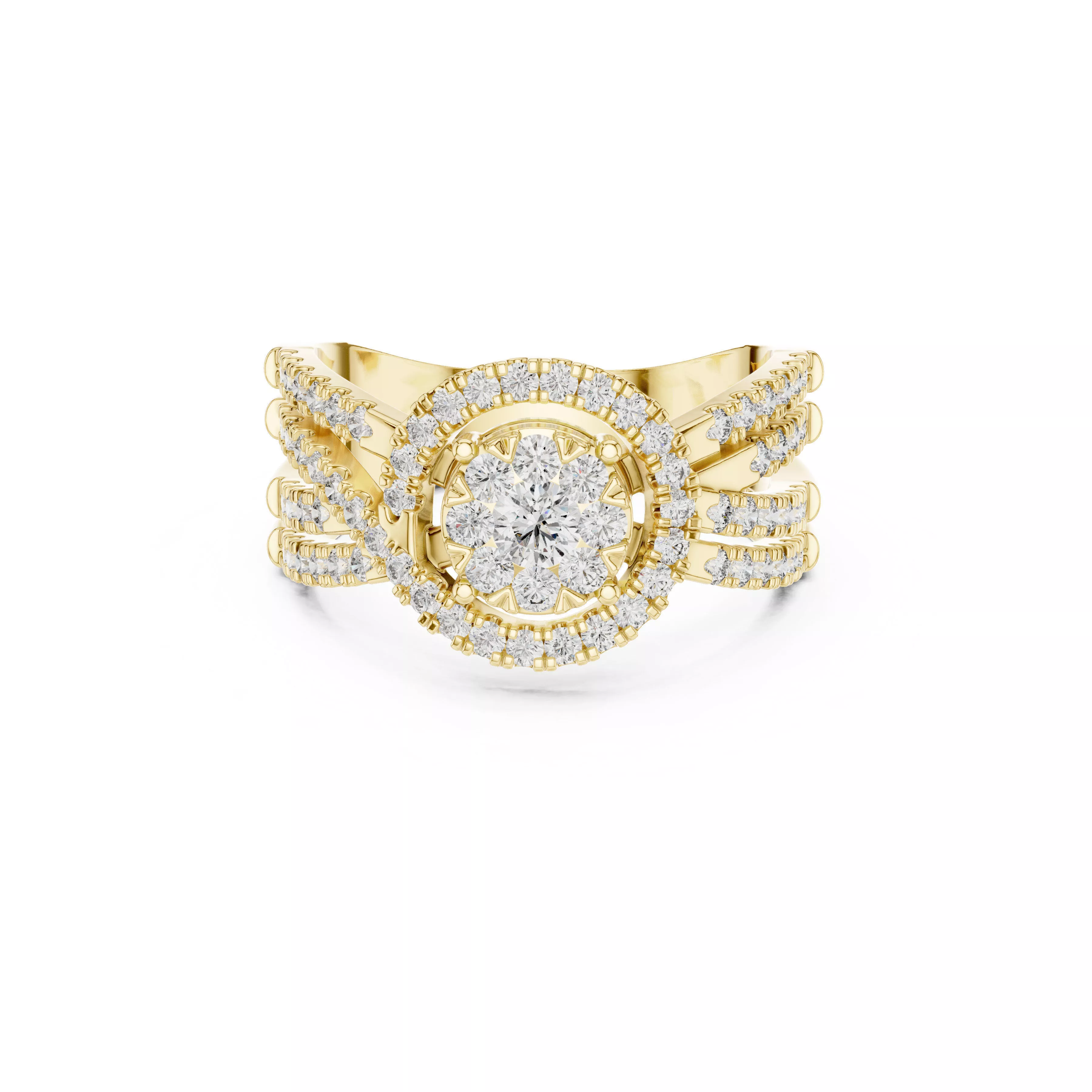 Multi Row Halo Cluster Diamond Ring CAD 3D print model