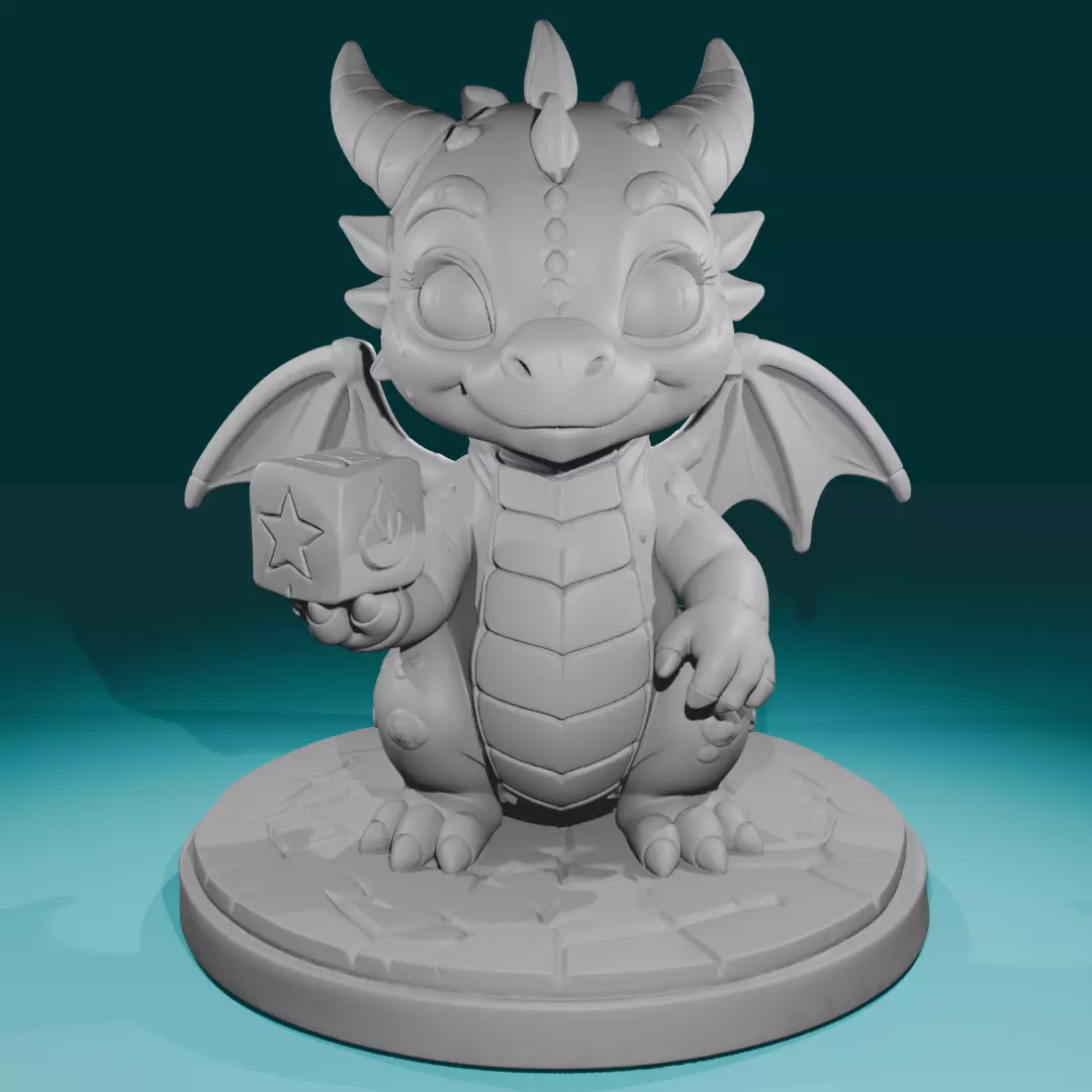 Dice Chibi Dragon - Tabletop RPG Miniature 3D print model