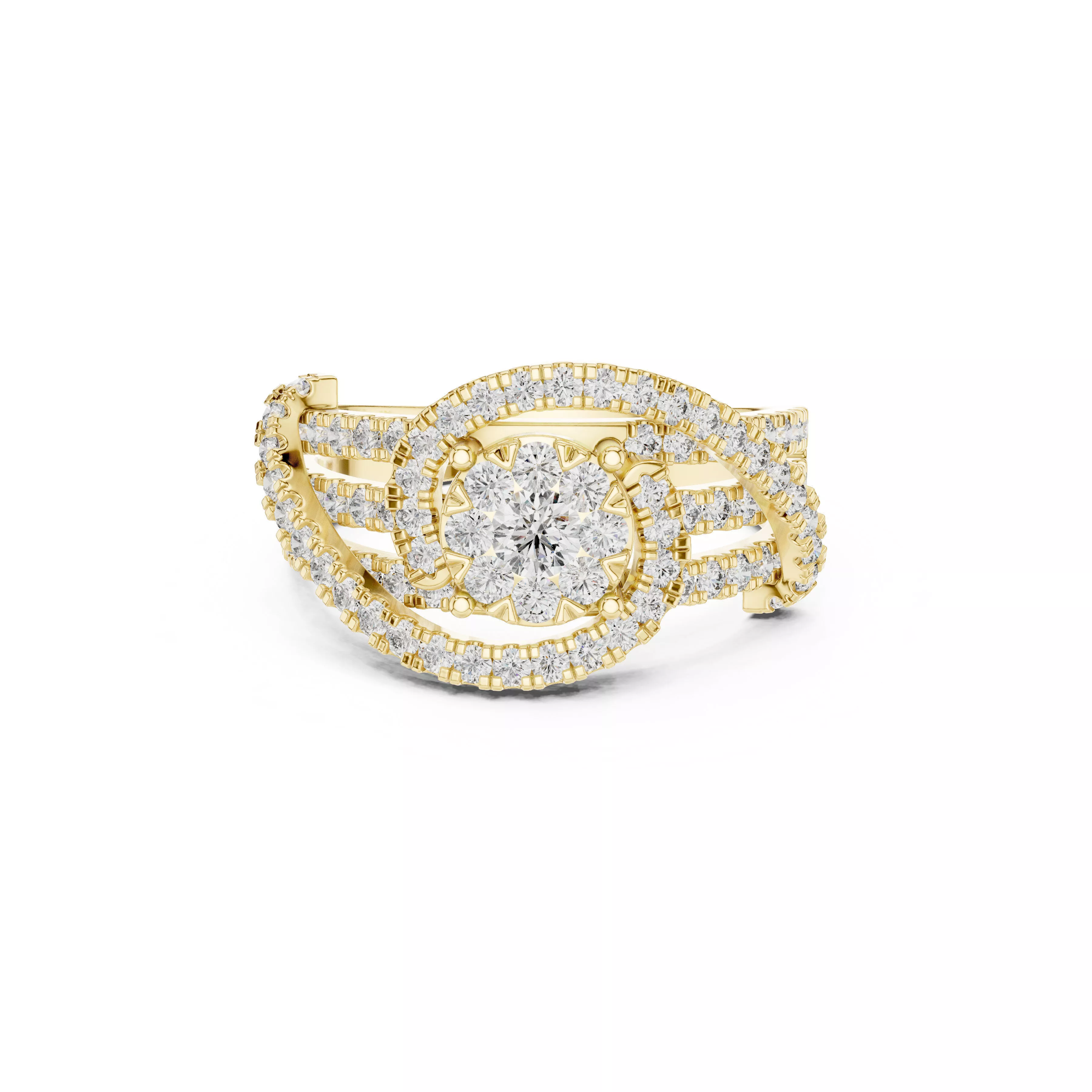 Floral Cluster Multi Row Diamond Ring CAD 3D print model