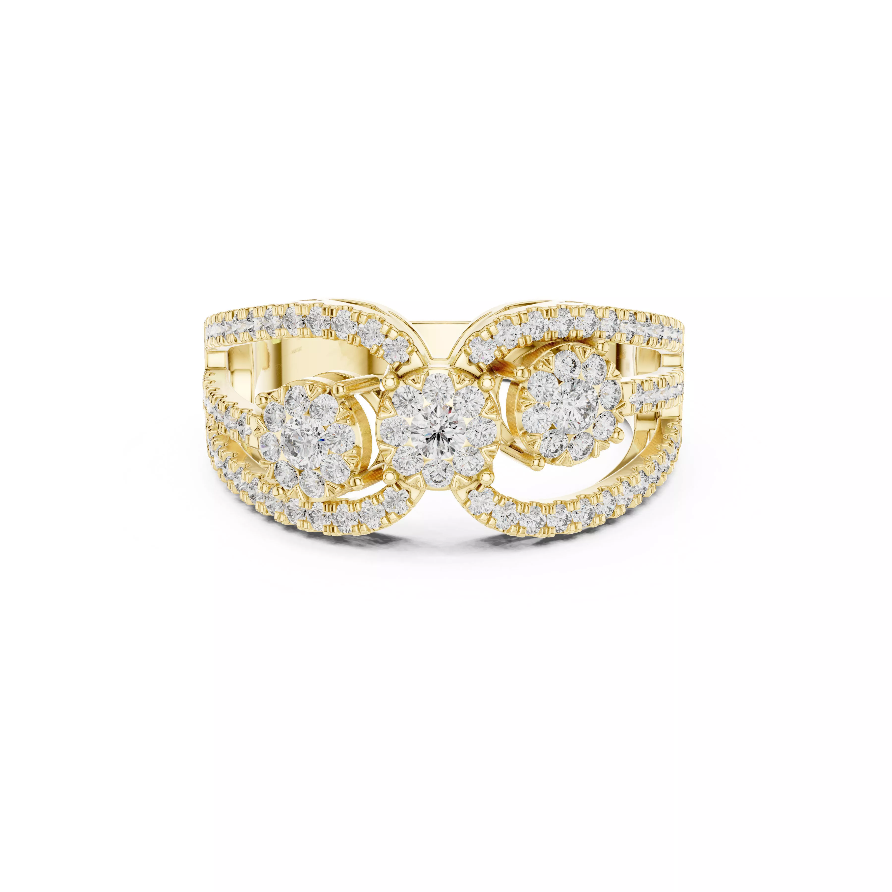 Floral Cluster Diamond Fashion Ring CAD 3D print model