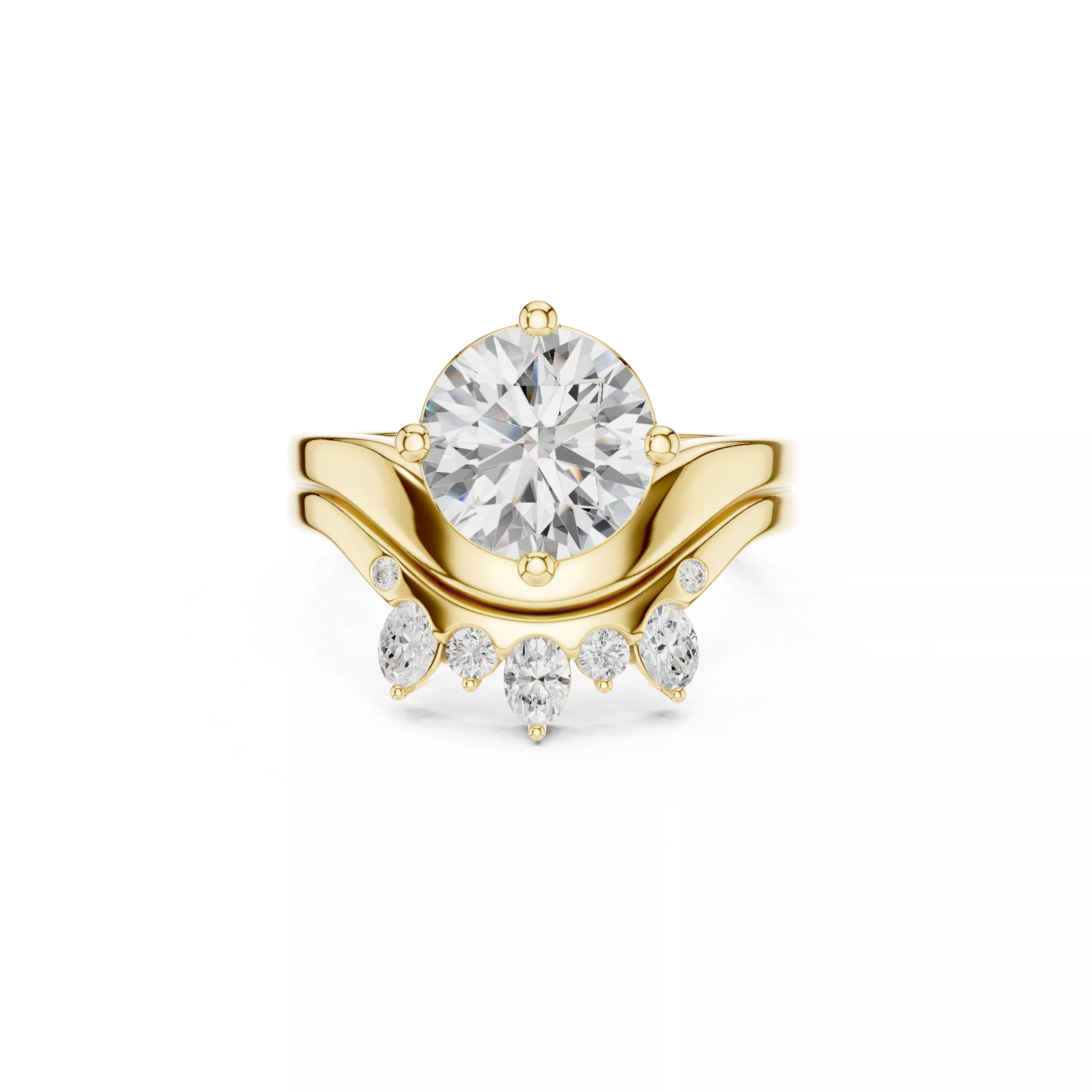Round Solitaire Curved Enhancer Ring Set CAD 3D print model