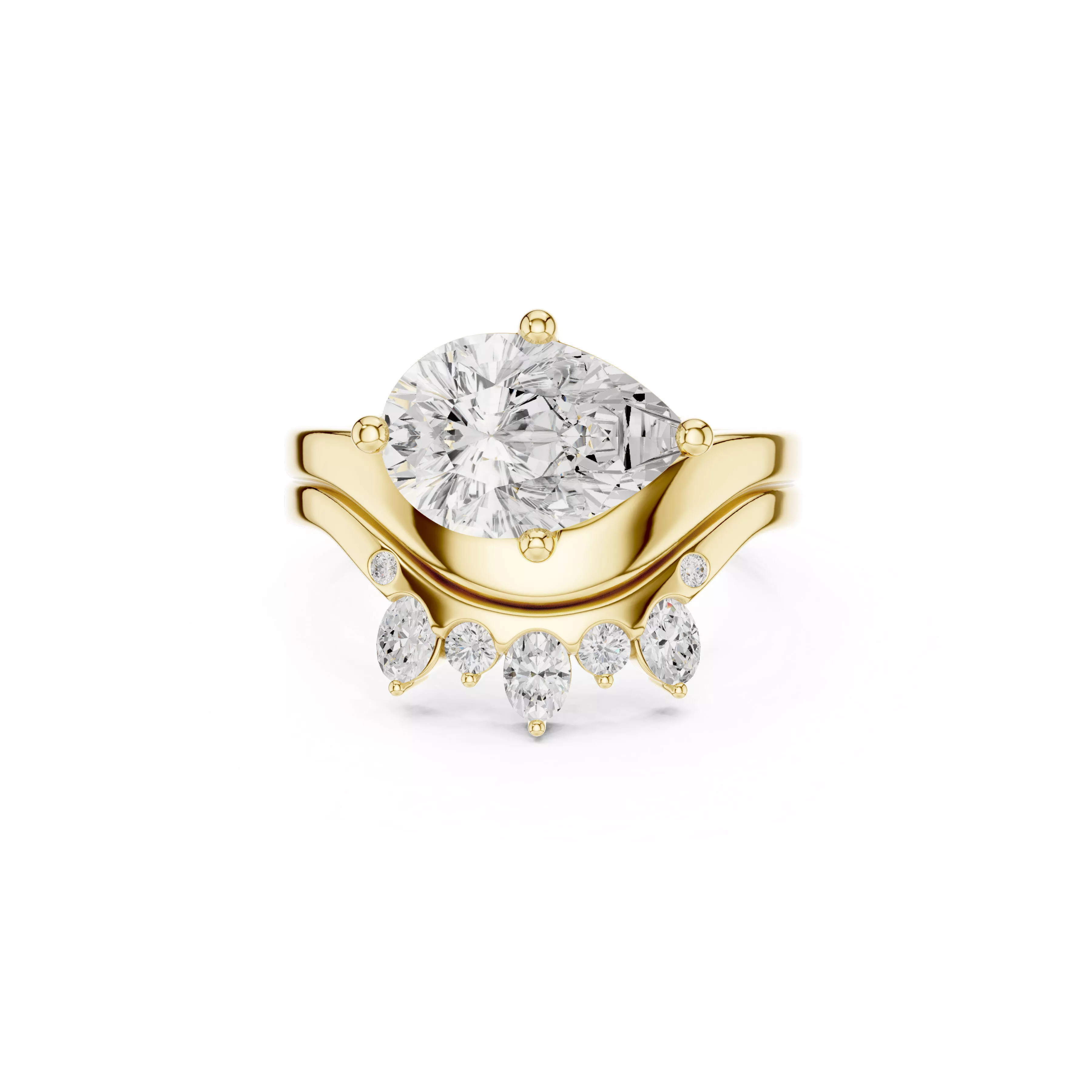 Luxury Pear Cut Bridal Ring Set CAD 3D print model