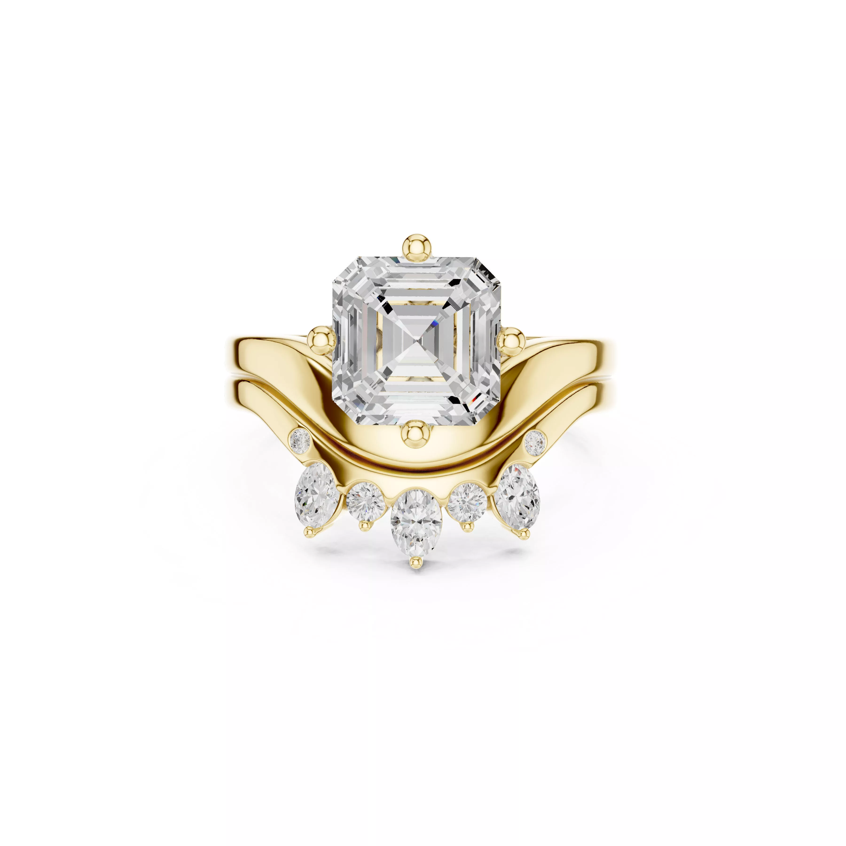 Luxury Asscher Cut Diamond Bridal Ring Set CAD 3D print model