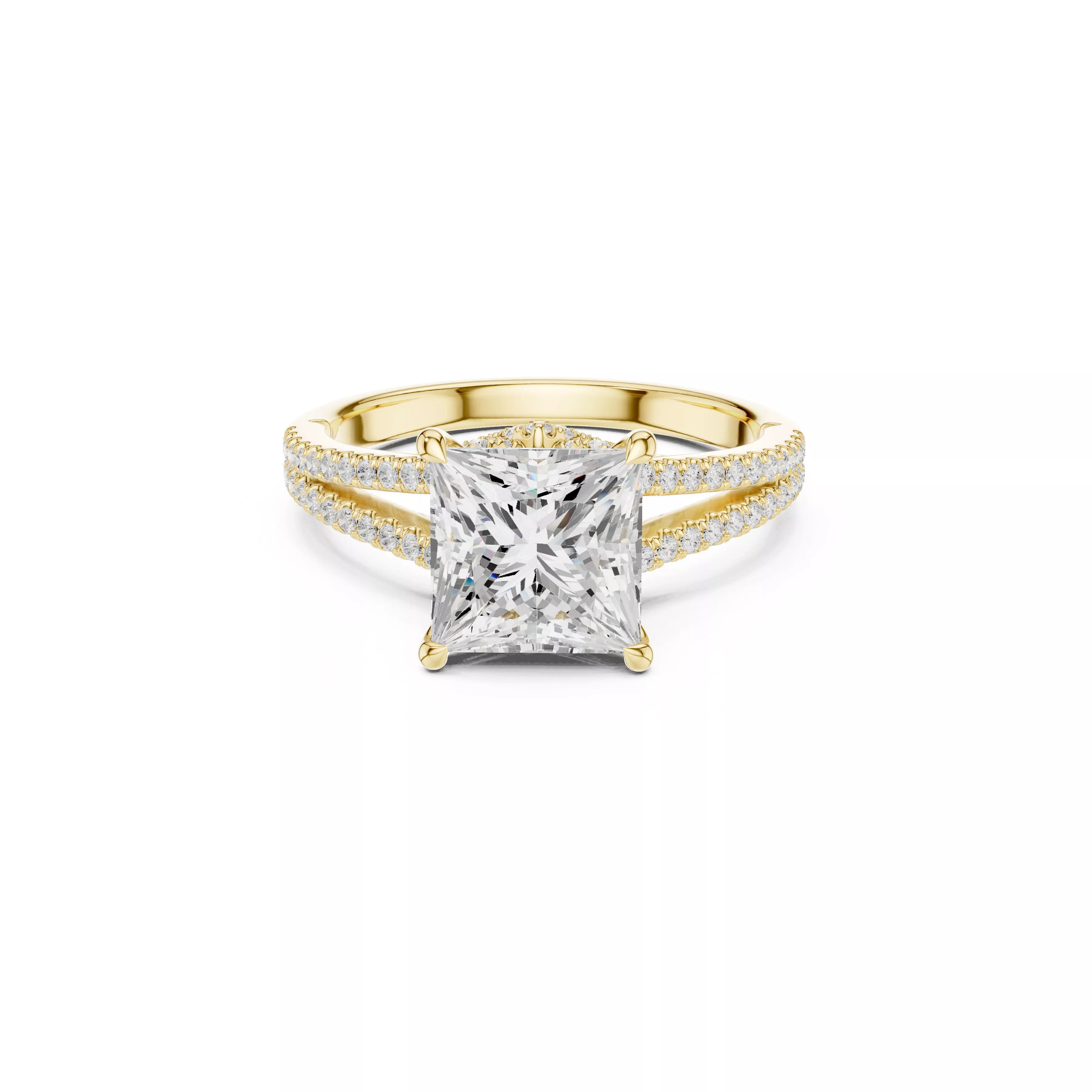 Princess Cut Split Shank Diamond Ring CAD 3D print model