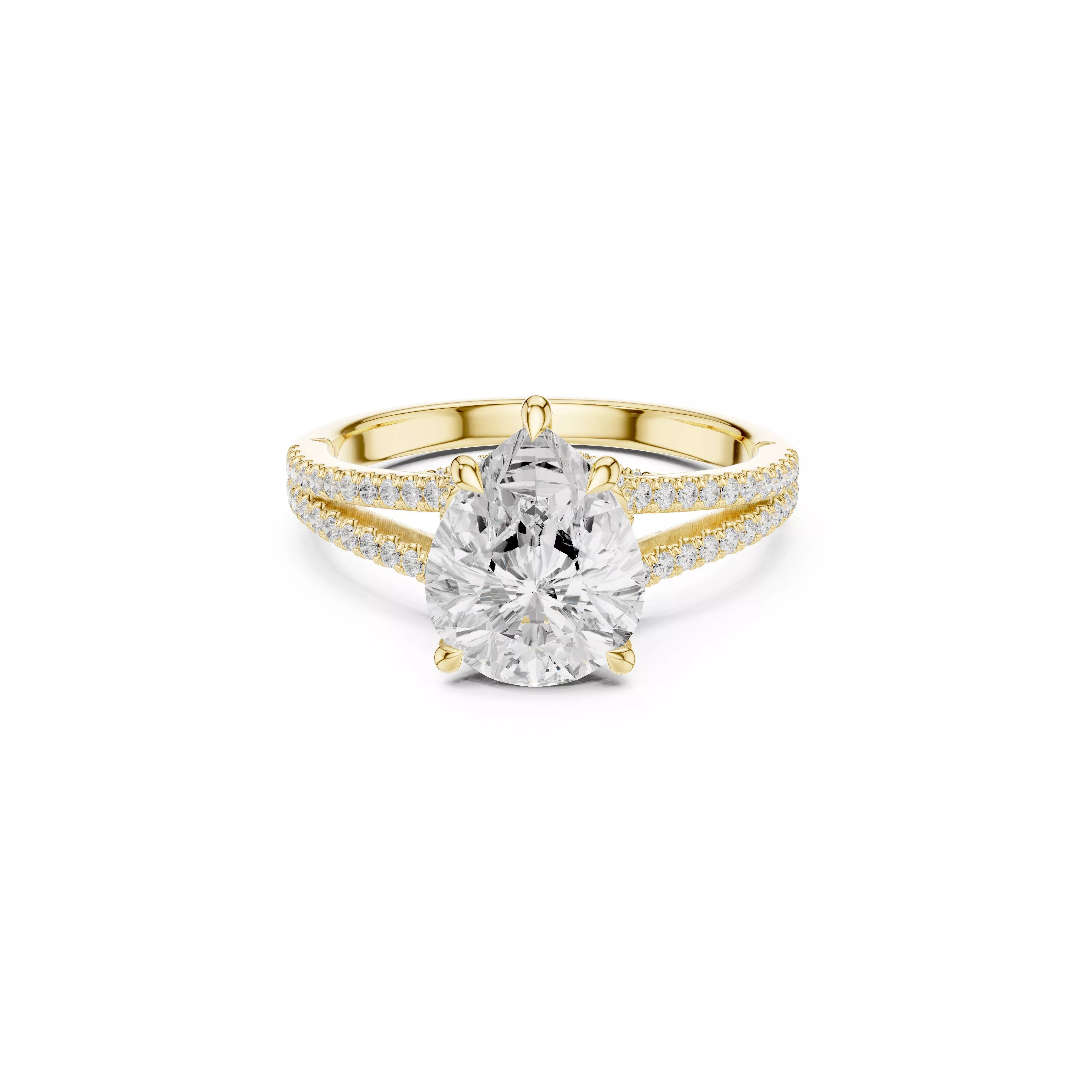 Split Shank Pear Solitaire Engagement Ring CAD 3D print model