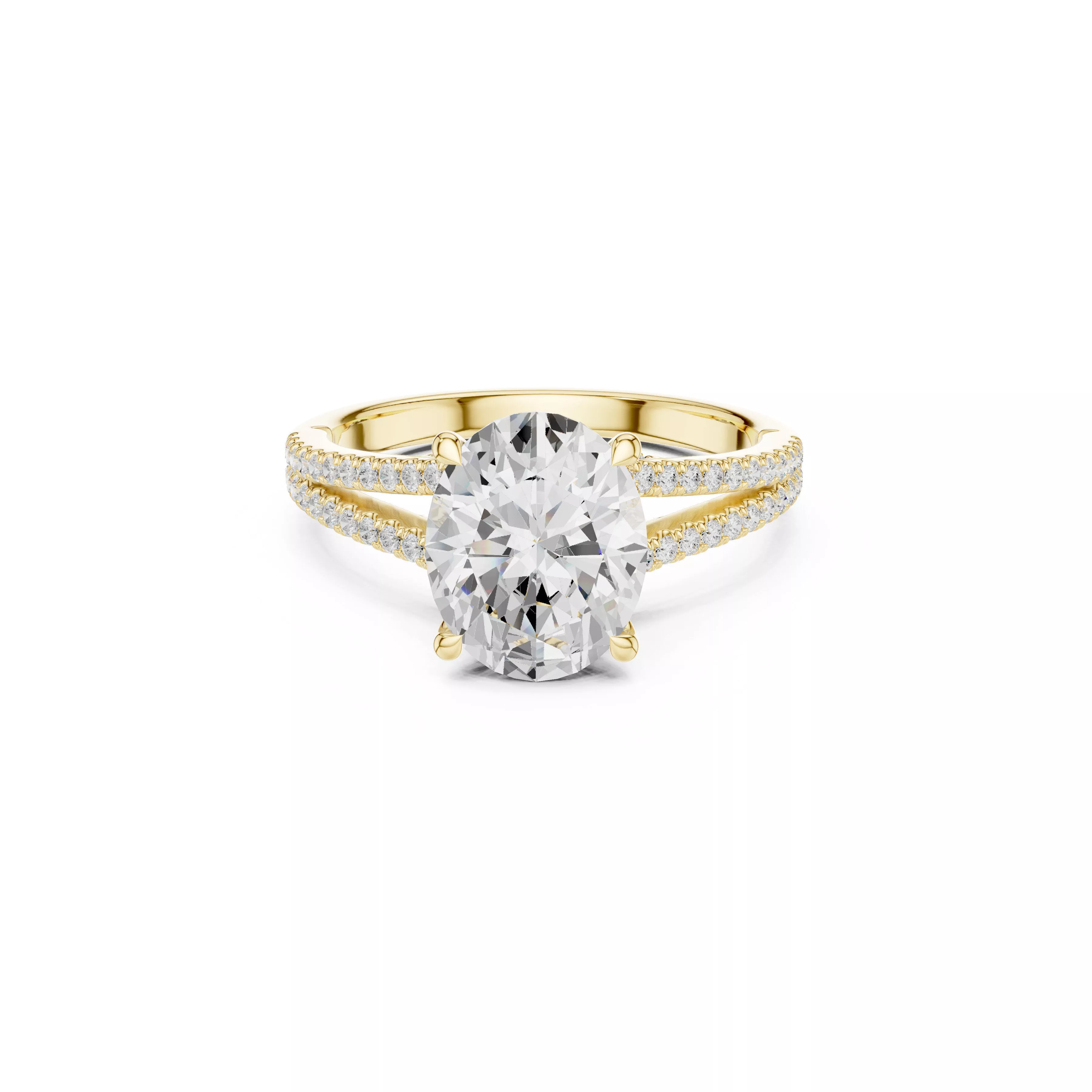 Oval Cut Double Pave Split Shank Engagement Ring CAD 3D print model