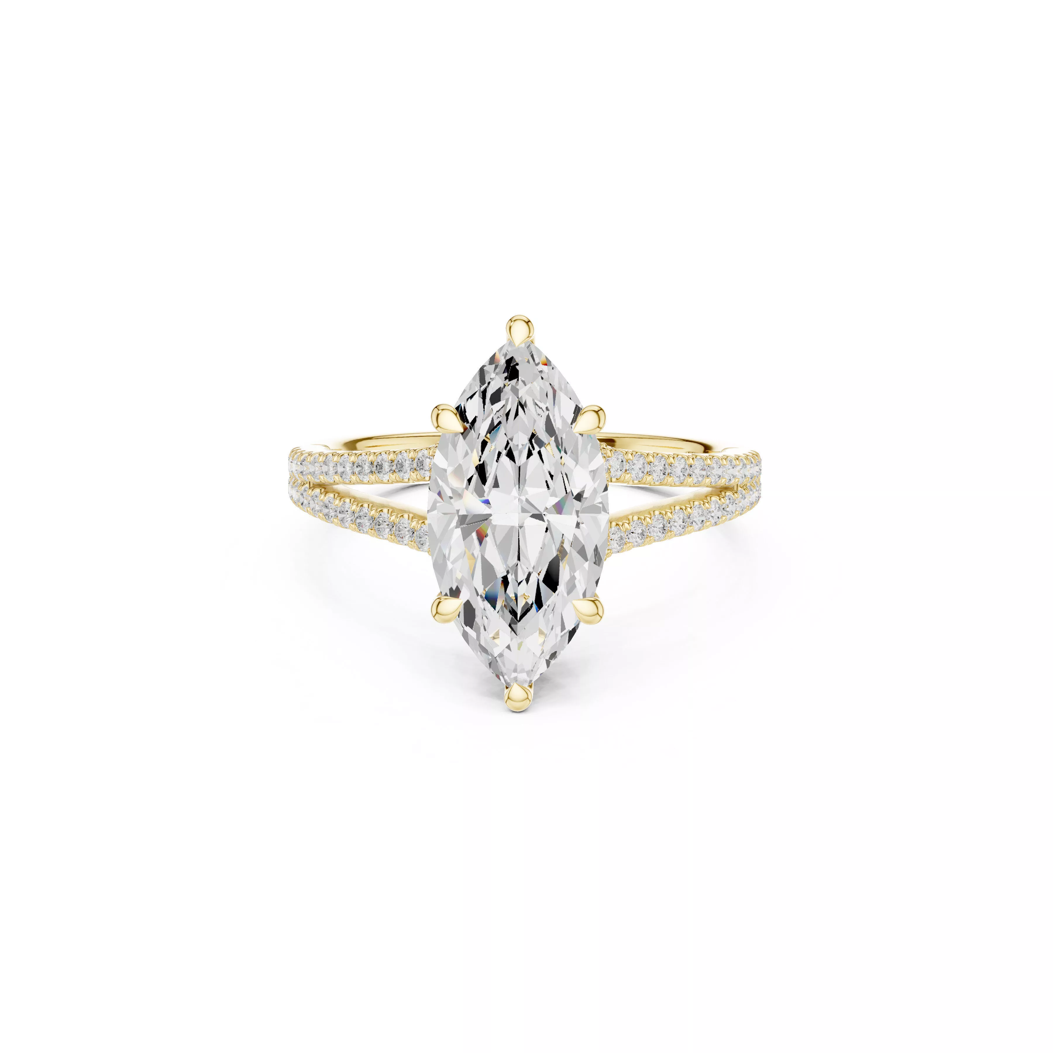 Marquise Cut Split Shank Diamond Ring CAD 3D print model