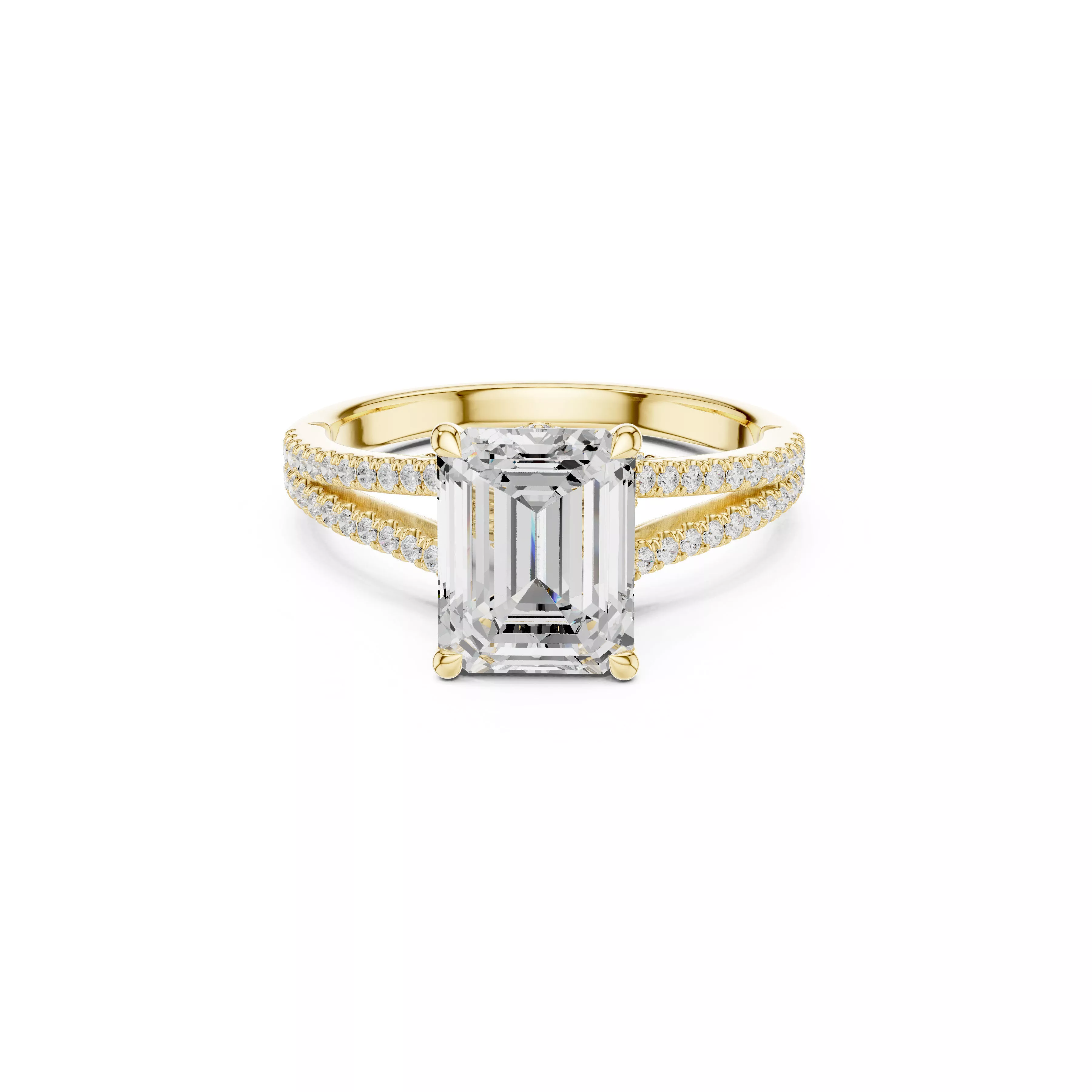 Emerald Cut Split Shank Diamond Ring CAD 3D print model