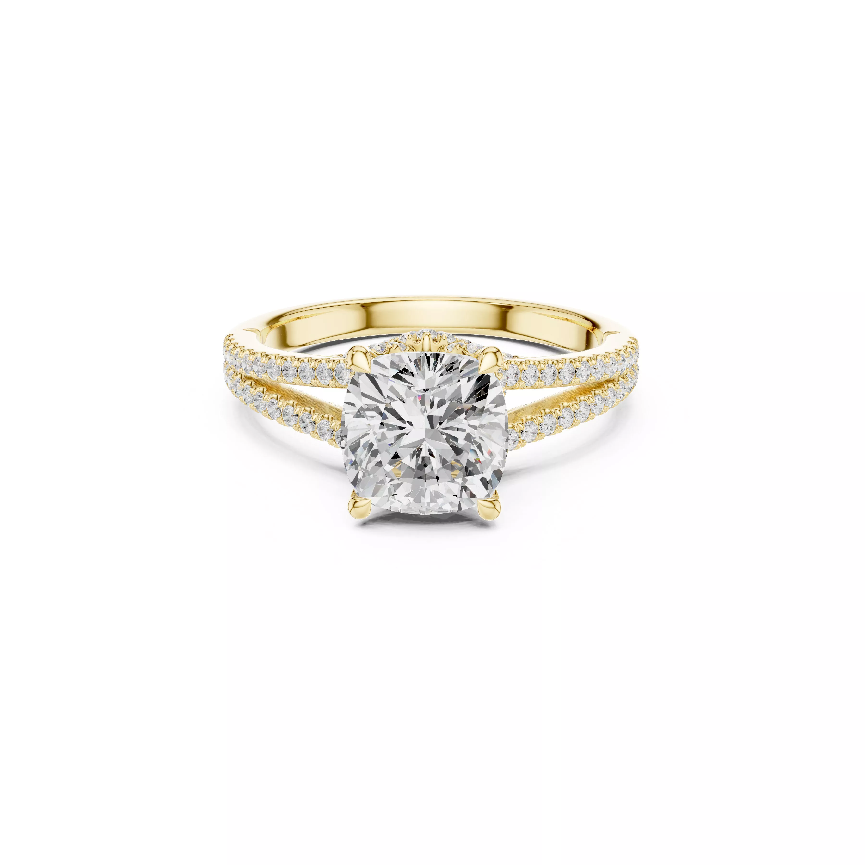 Cushion Cut Split Shank Diamond Engagement Ring CAD 3D print model