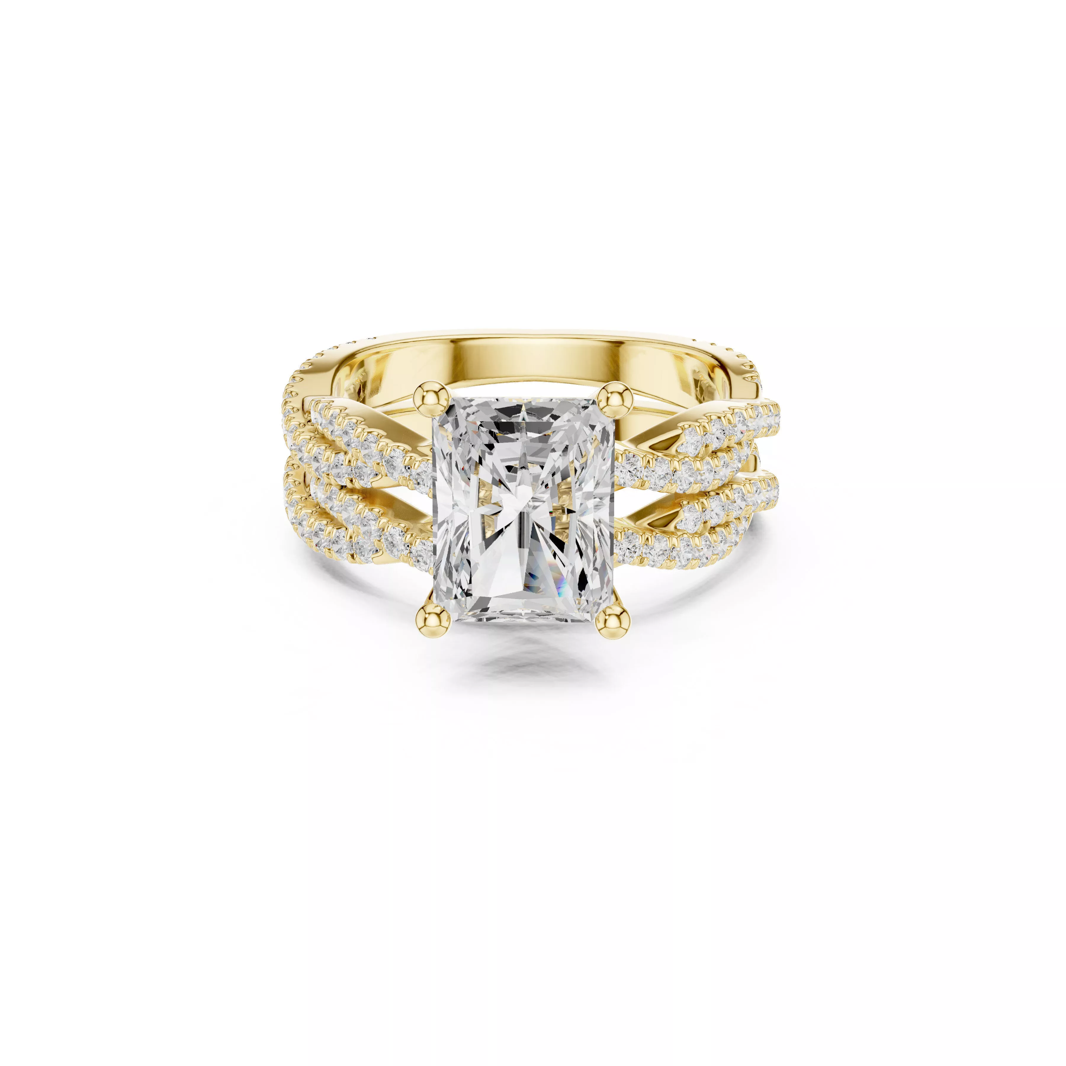 Radiant Cut Split Shank Diamond Engagement Ring CAD 3D print model