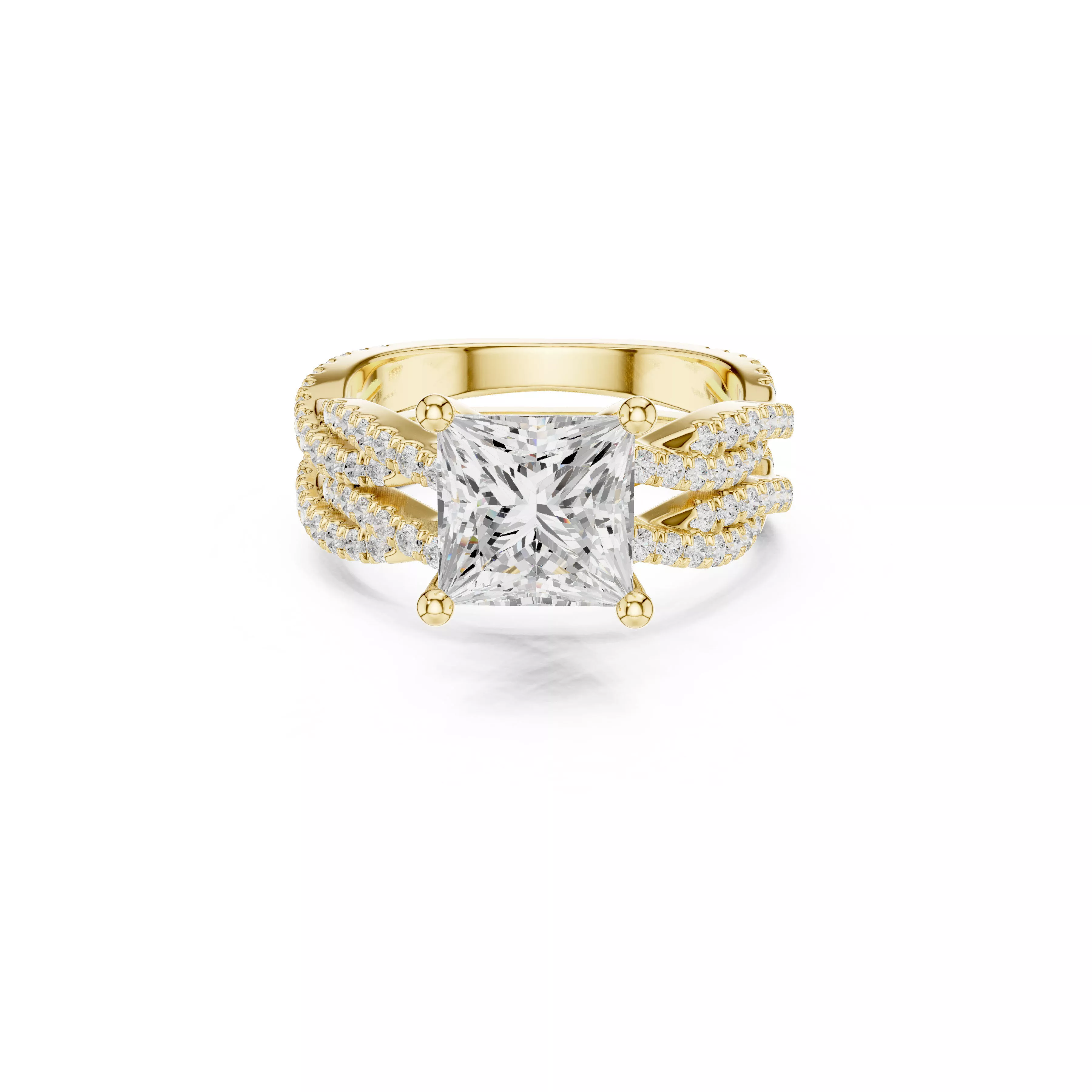 Princess Cut Triple Split Shank Diamond Engagement Ring CAD 3D print model