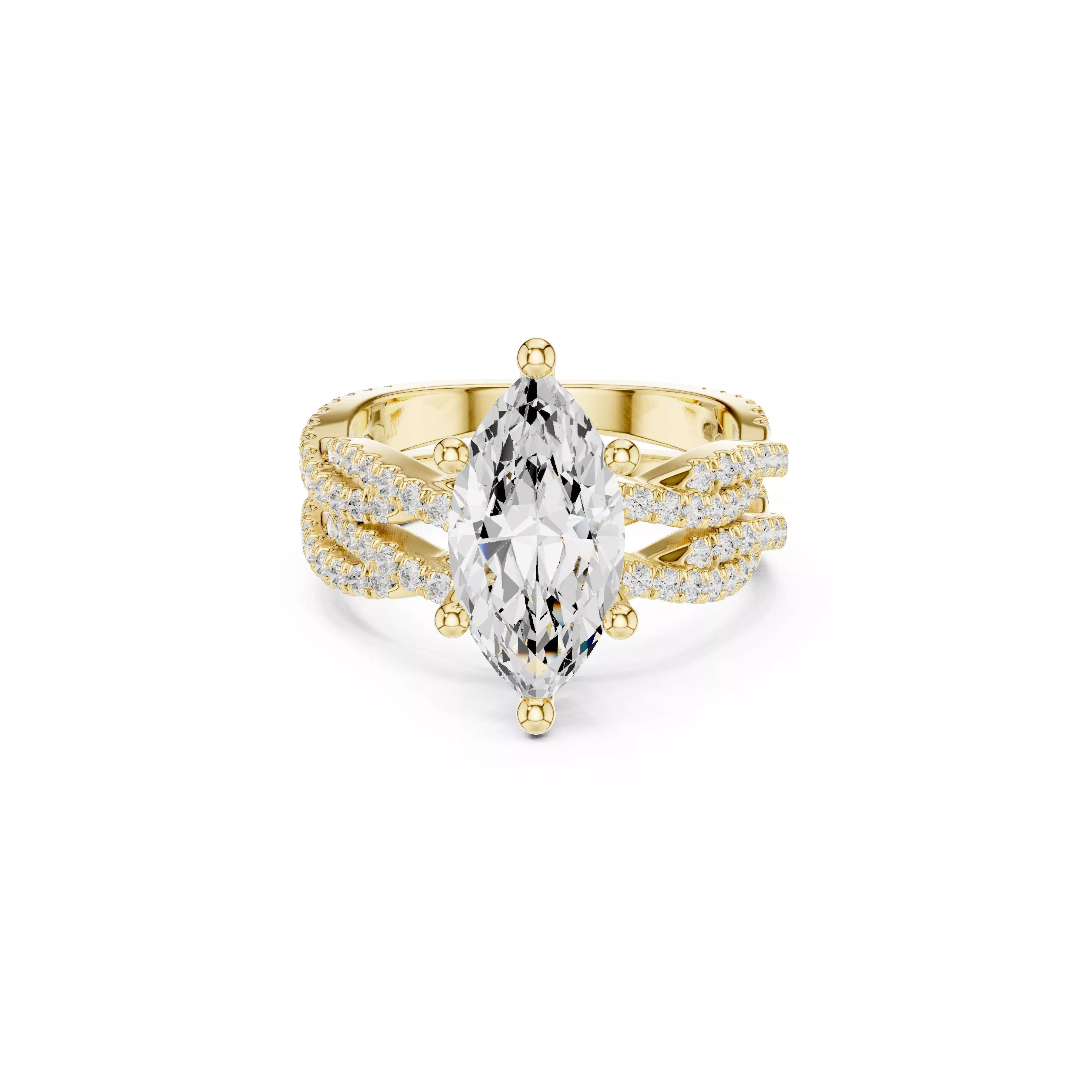 Marquise Cut Triple Split Shank Diamond Engagement Ring CAD 3D print model